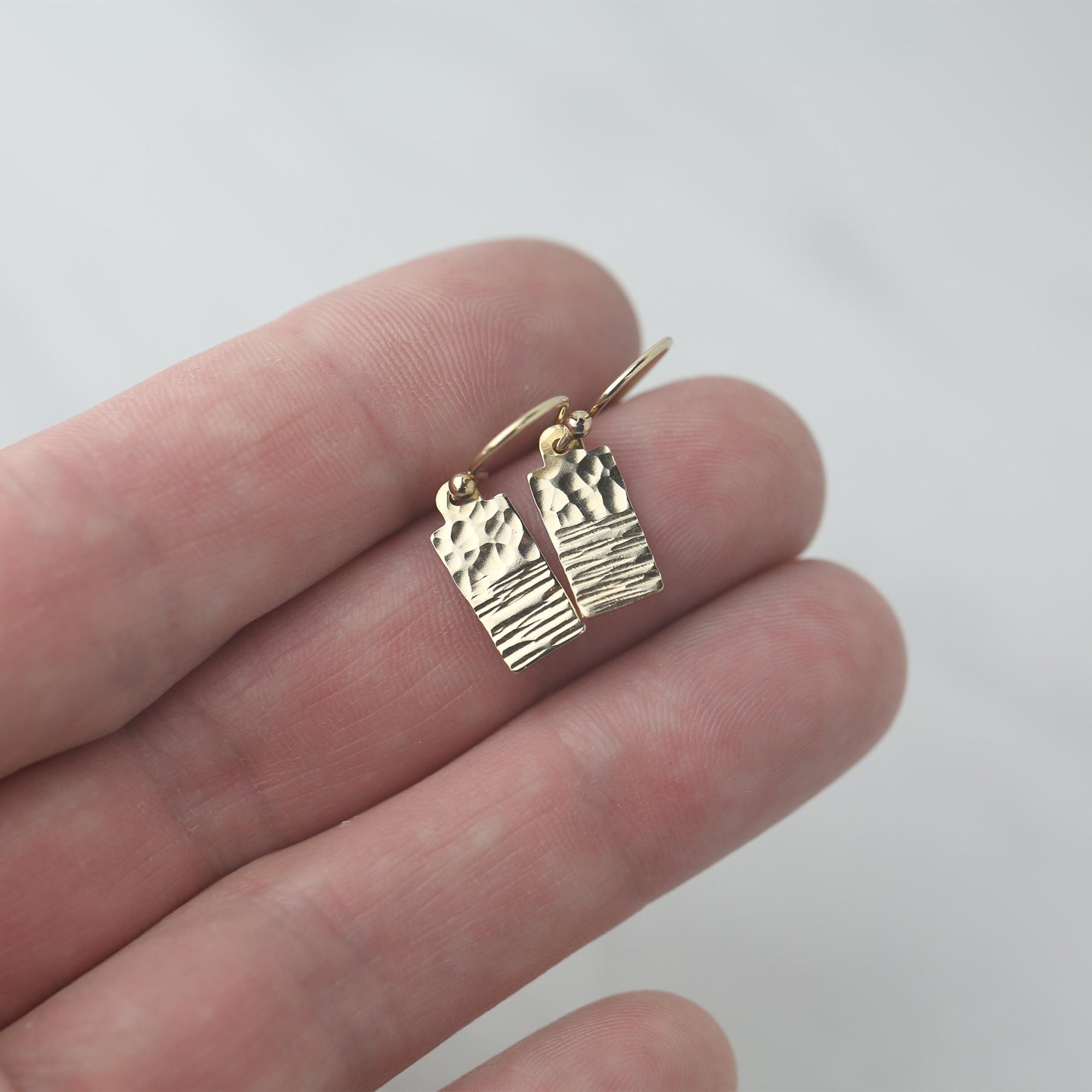 Tiny Gold Duo Texture Tag Earrings jewelry handmade by Burnish