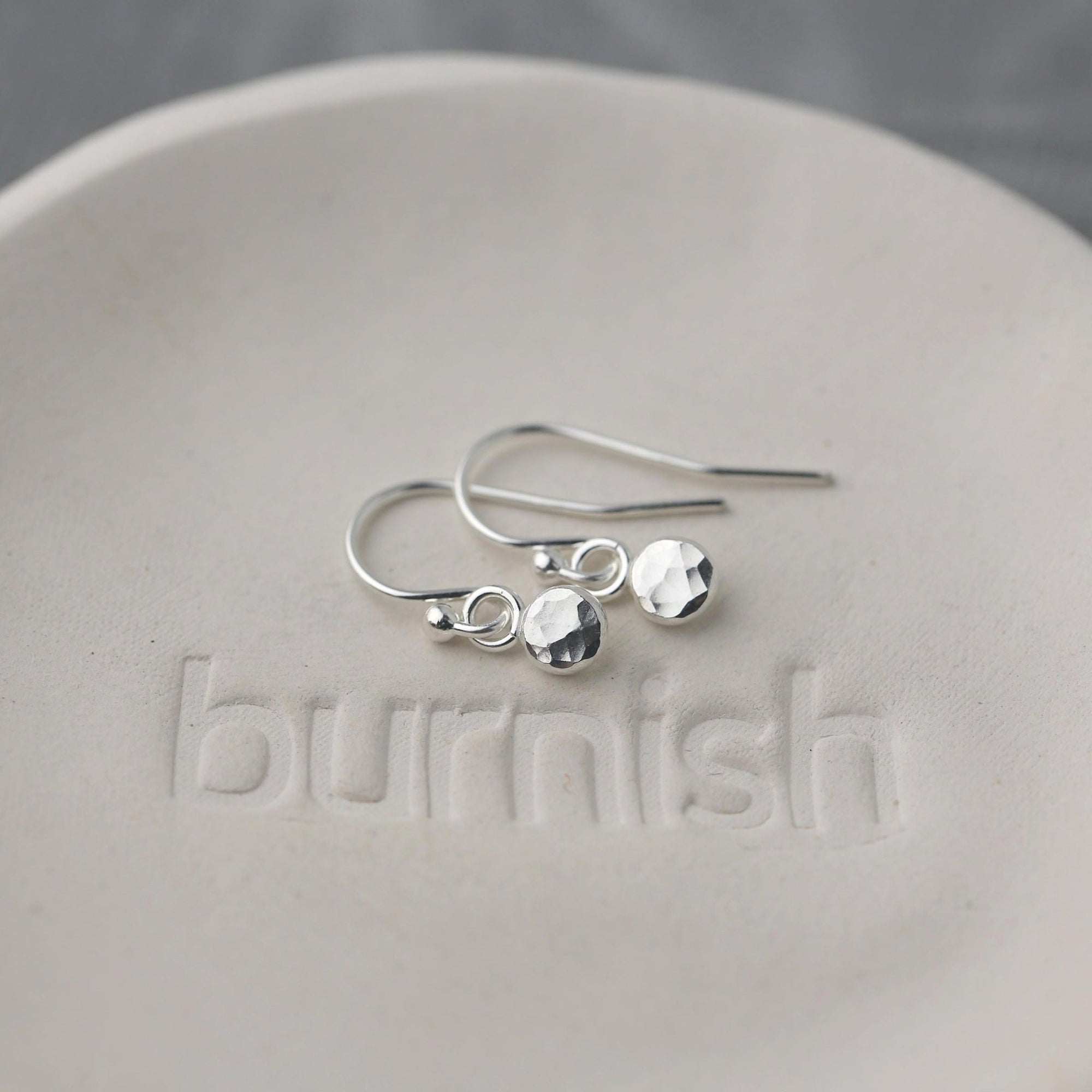 Tiny Hammered Dot Earrings jewelry handmade by Burnish
