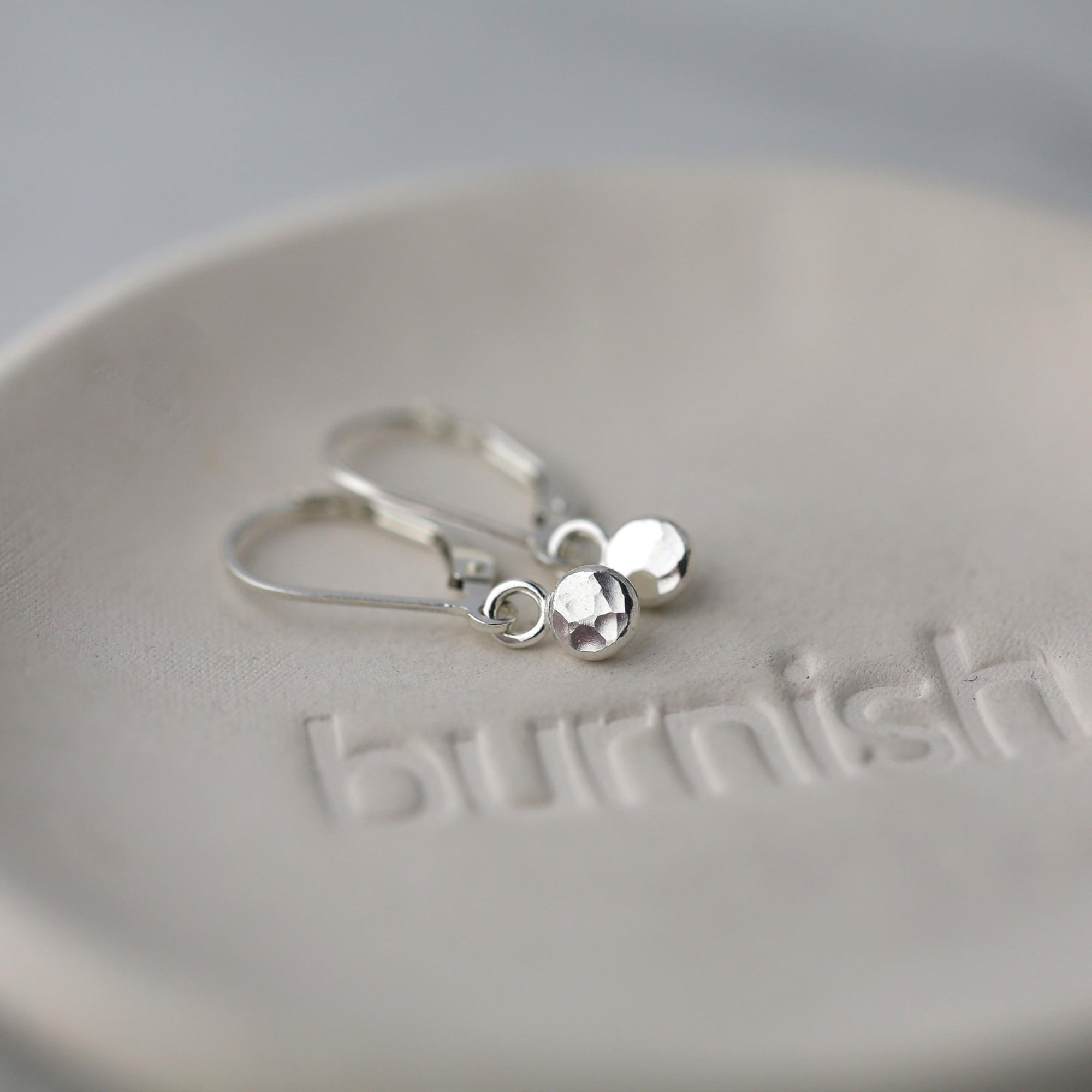 Tiny Hammered Dot Earrings jewelry handmade by Burnish