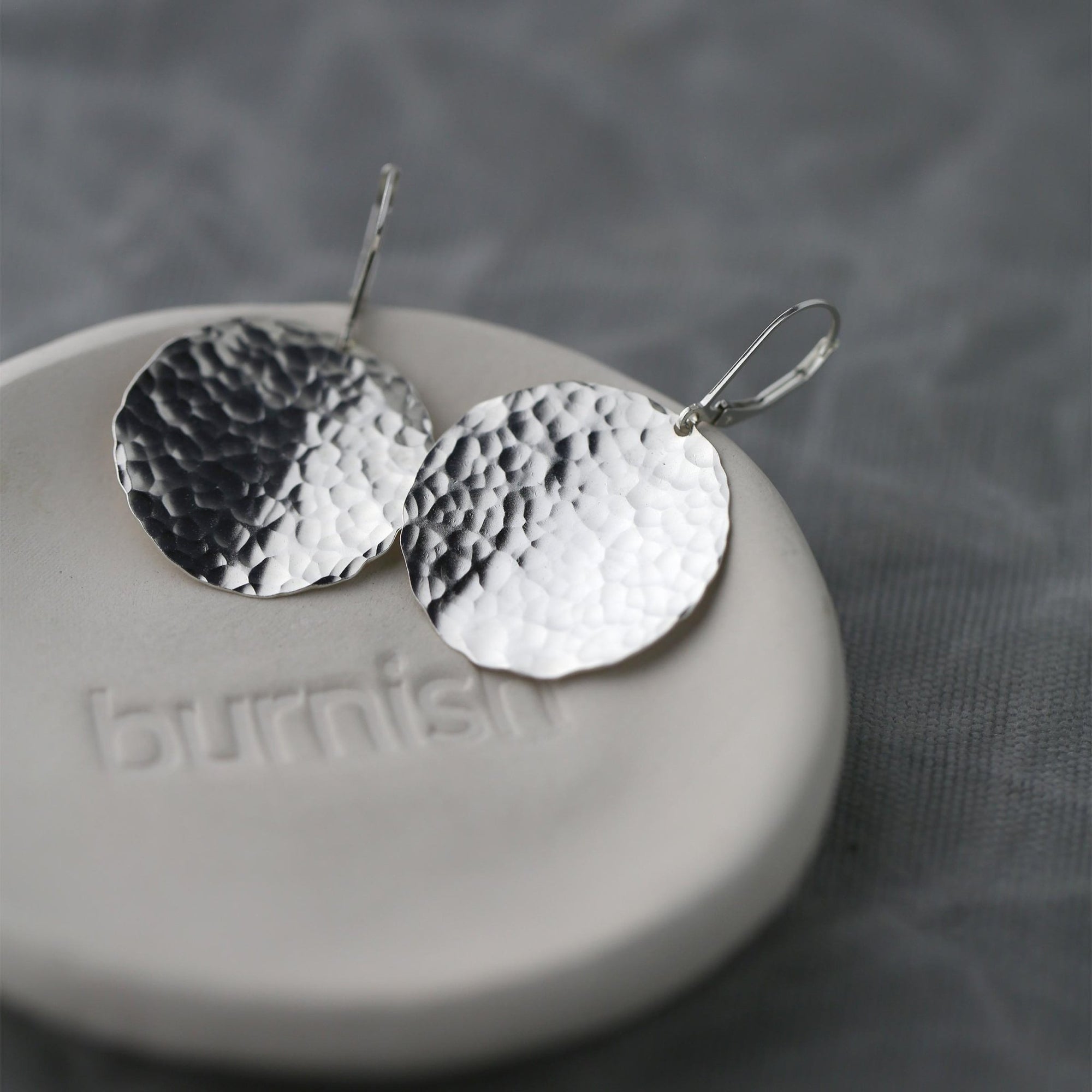 X - Large Hammered Silver Disc Earrings jewelry handmade by Burnish