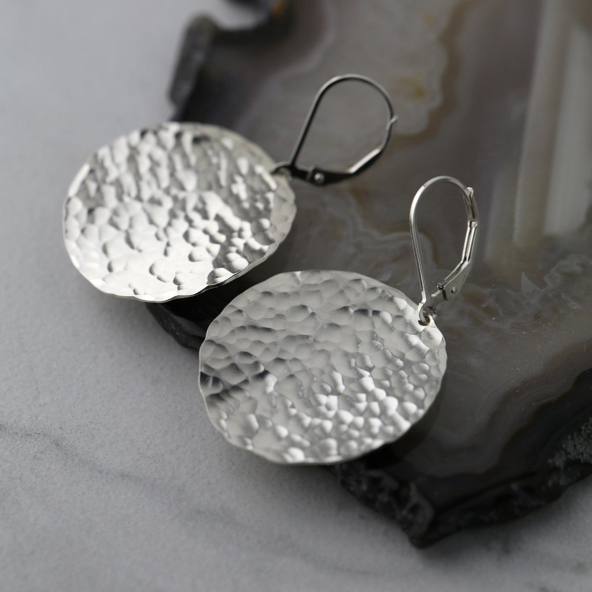 X - Large Hammered Silver Disc Earrings jewelry handmade by Burnish