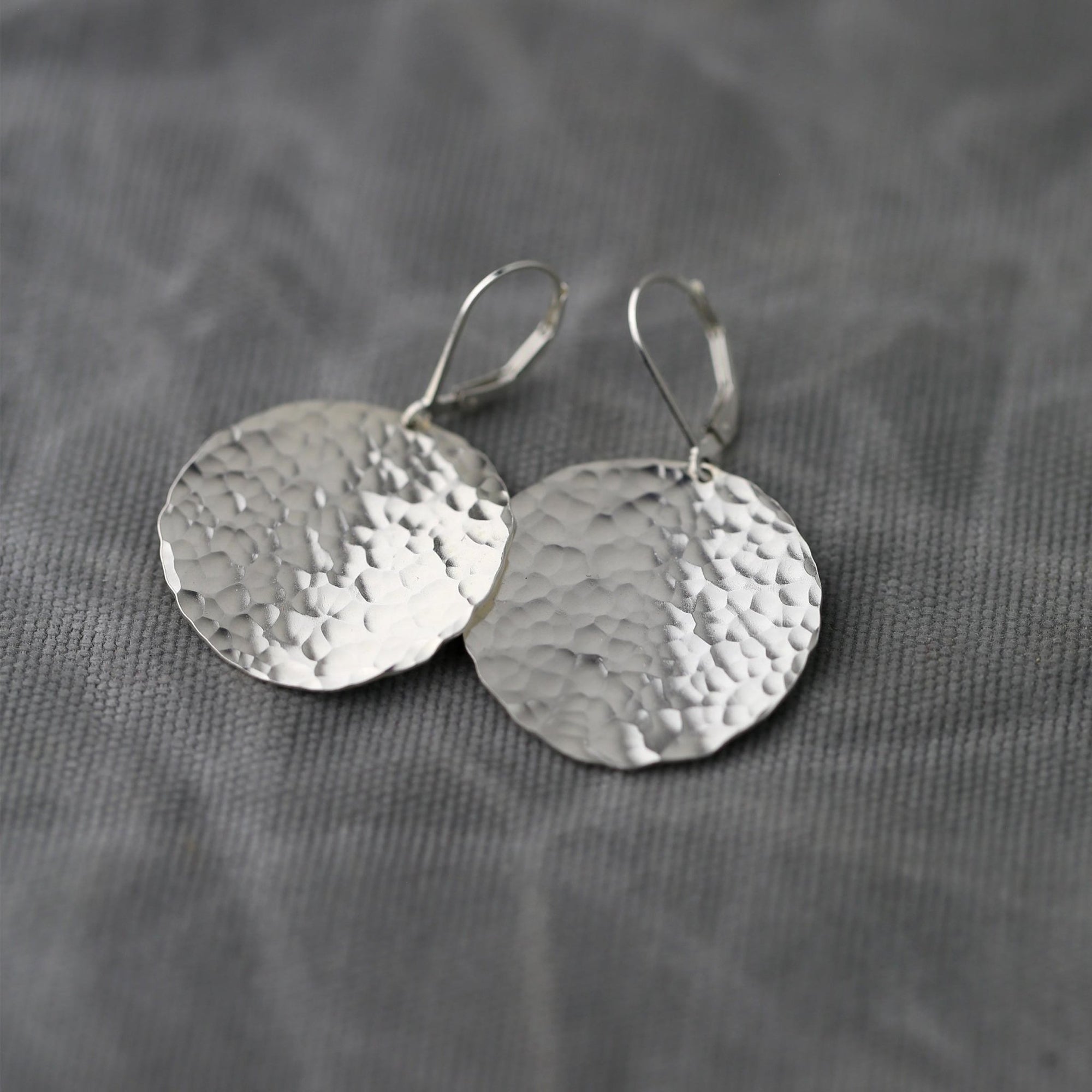 X - Large Hammered Silver Disc Earrings jewelry handmade by Burnish