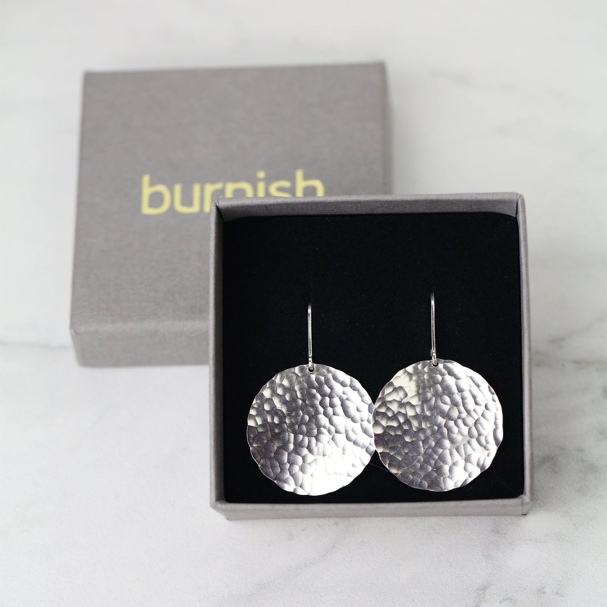 X - Large Hammered Silver Disc Earrings jewelry handmade by Burnish