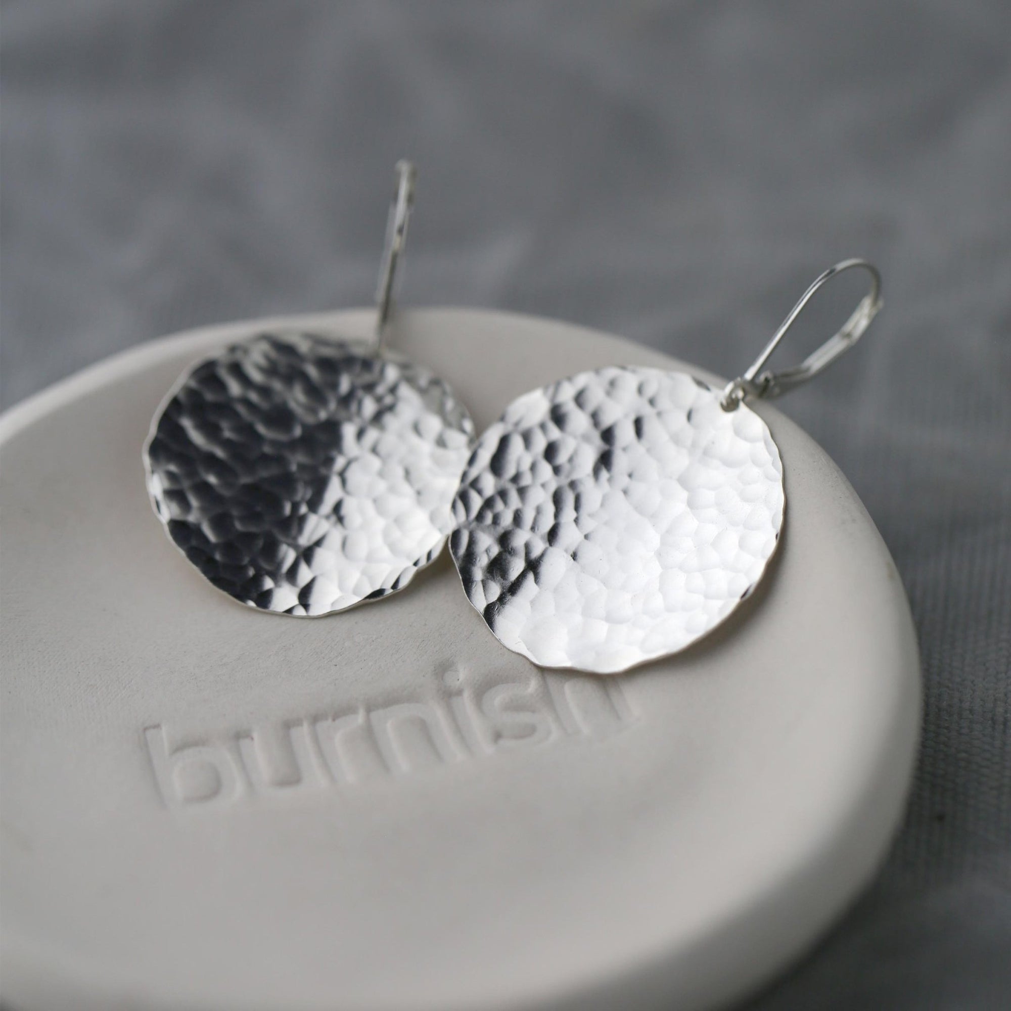 X - Large Hammered Silver Disc Earrings jewelry handmade by Burnish