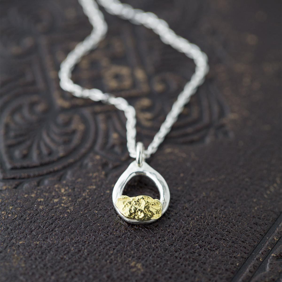 Alaska Gold Nugget &amp; Sterling Silver Necklace - Handmade Jewelry by Burnish