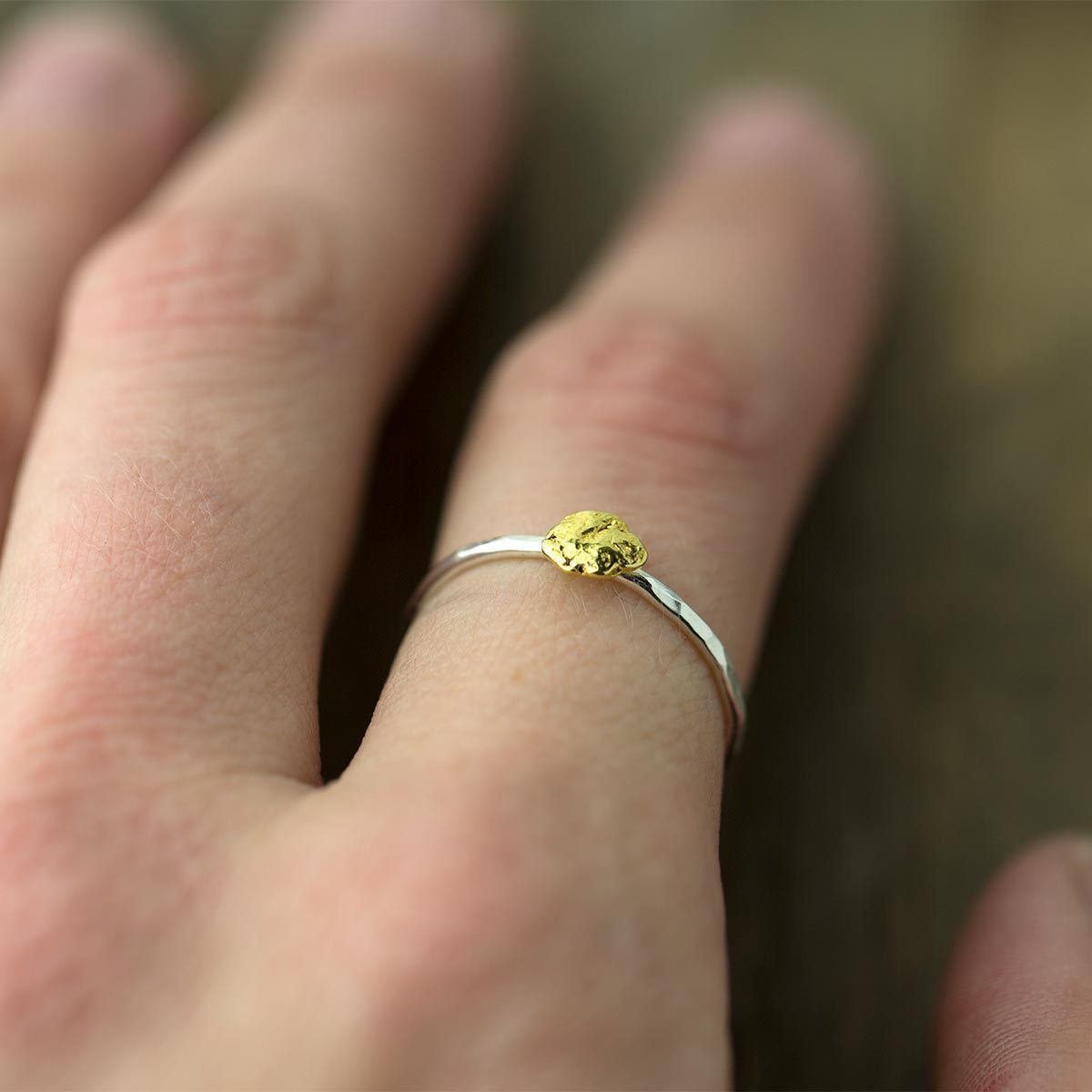 Alaska Gold Nugget & Sterling Silver Ring - Handmade Jewelry by Burnish