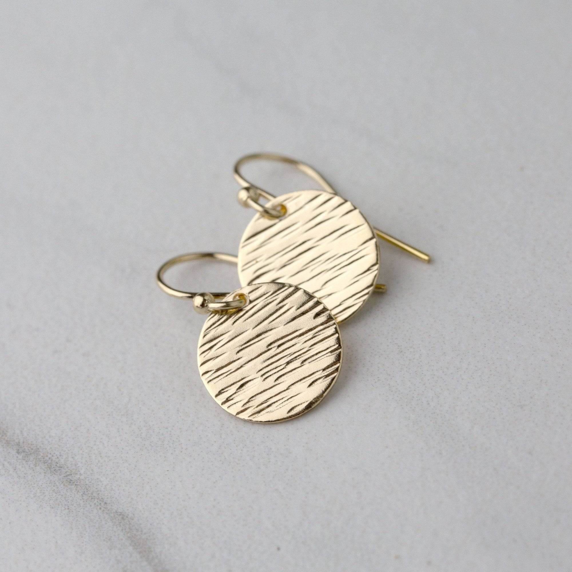 Bark Texture Gold Disk Earrings - Handmade Jewelry by Burnish