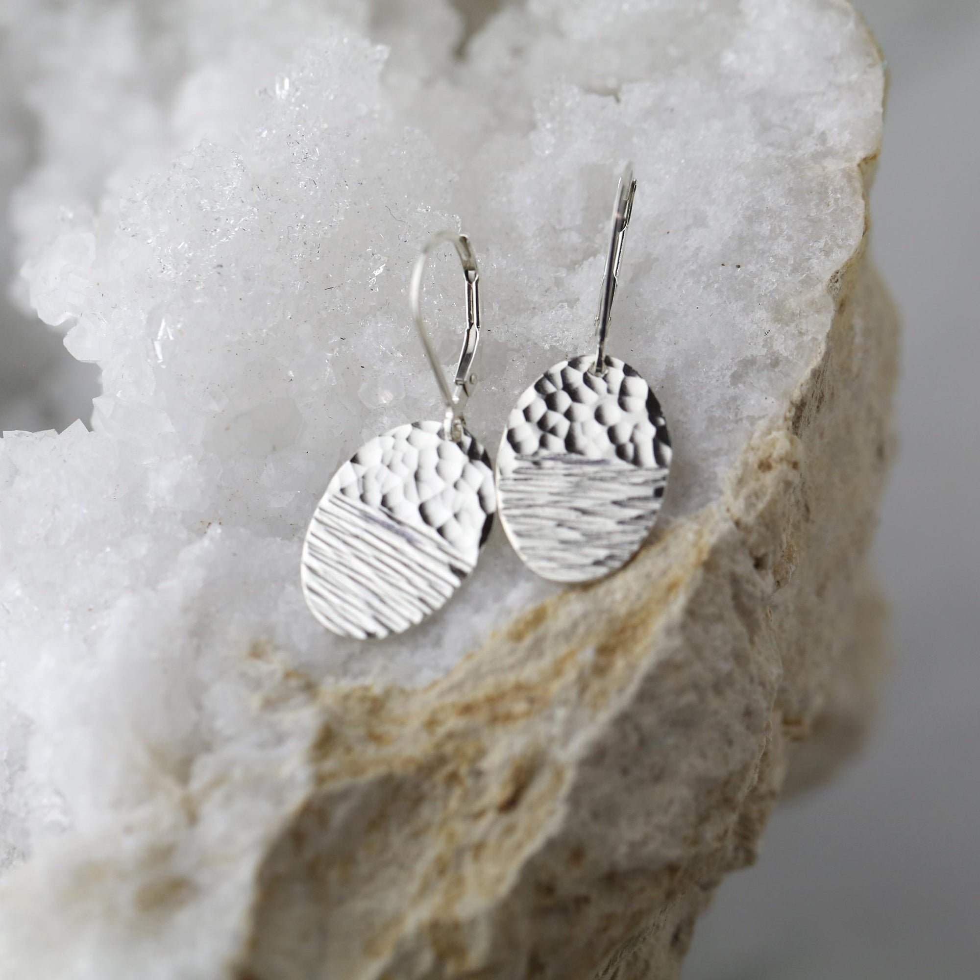 Duo Textured Silver Oval Earrings jewelry handmade by Burnish