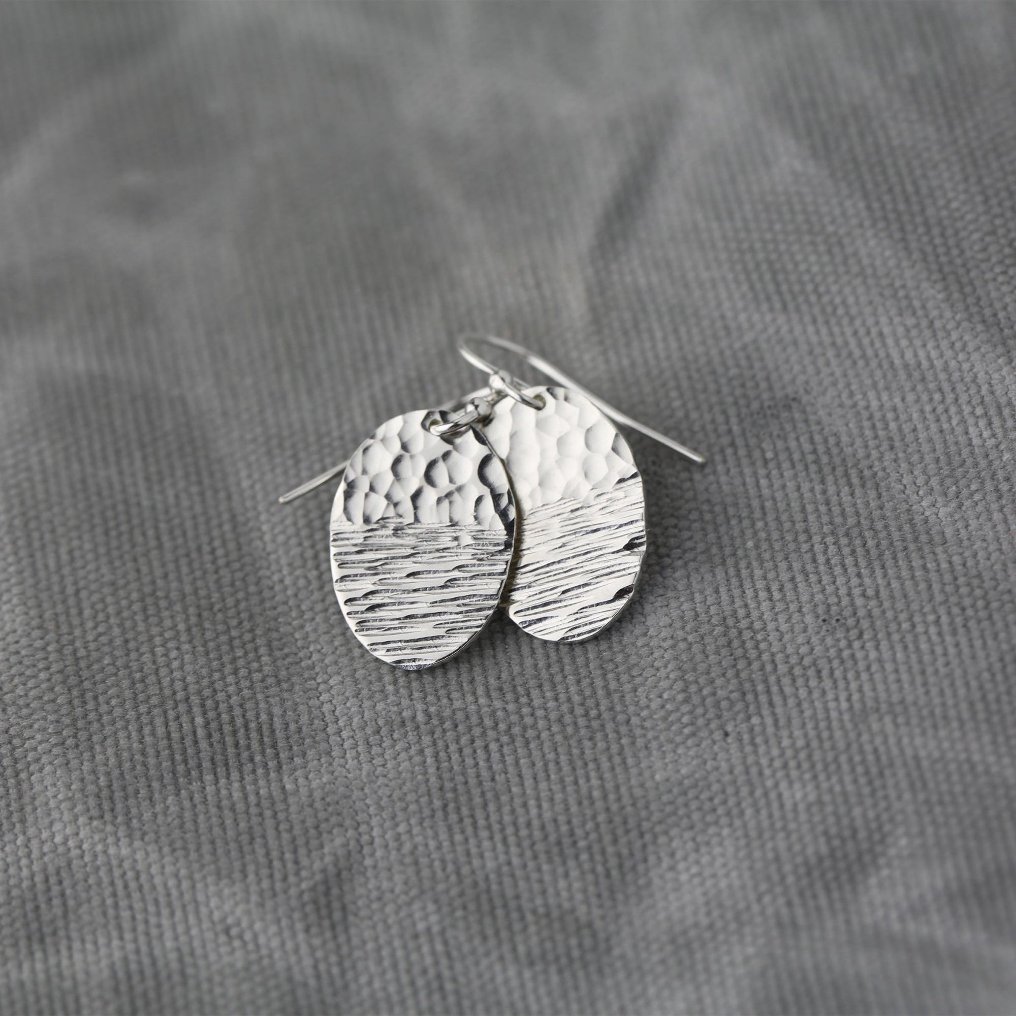 Duo Textured Silver Oval Earrings jewelry handmade by Burnish