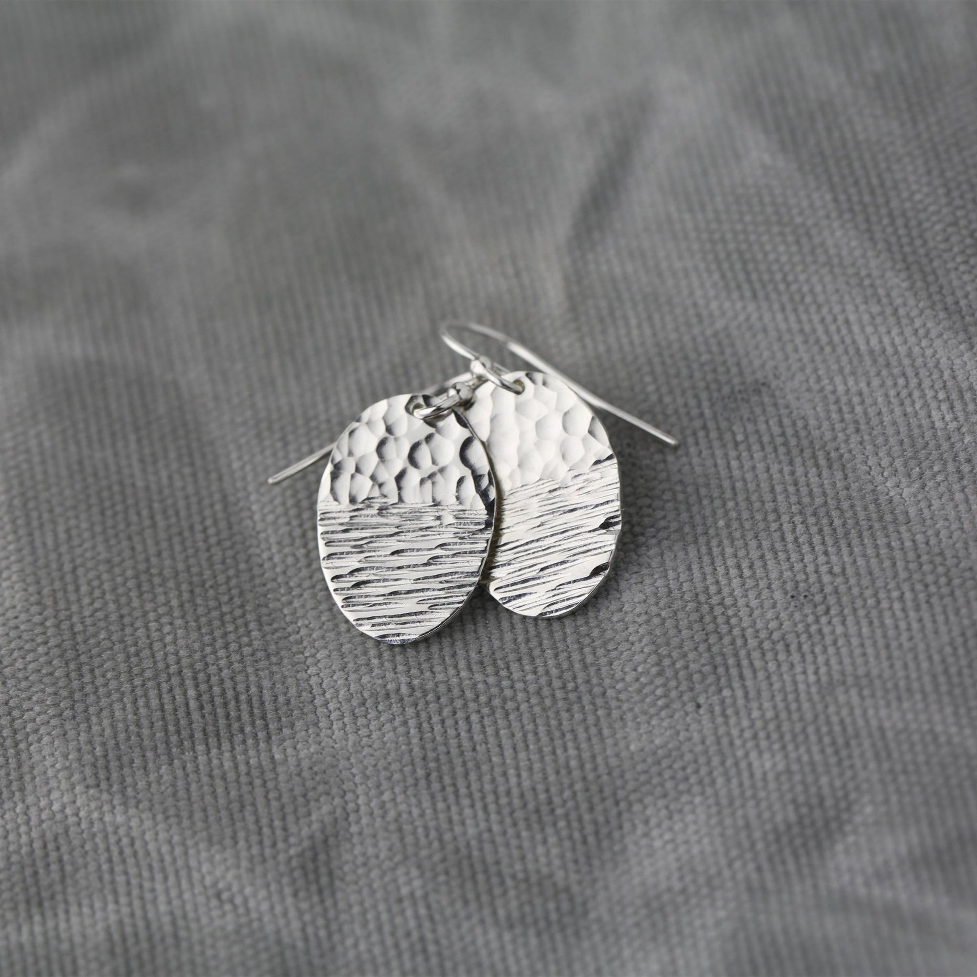 Duo Textured Silver Oval Earrings handmade by Burnish