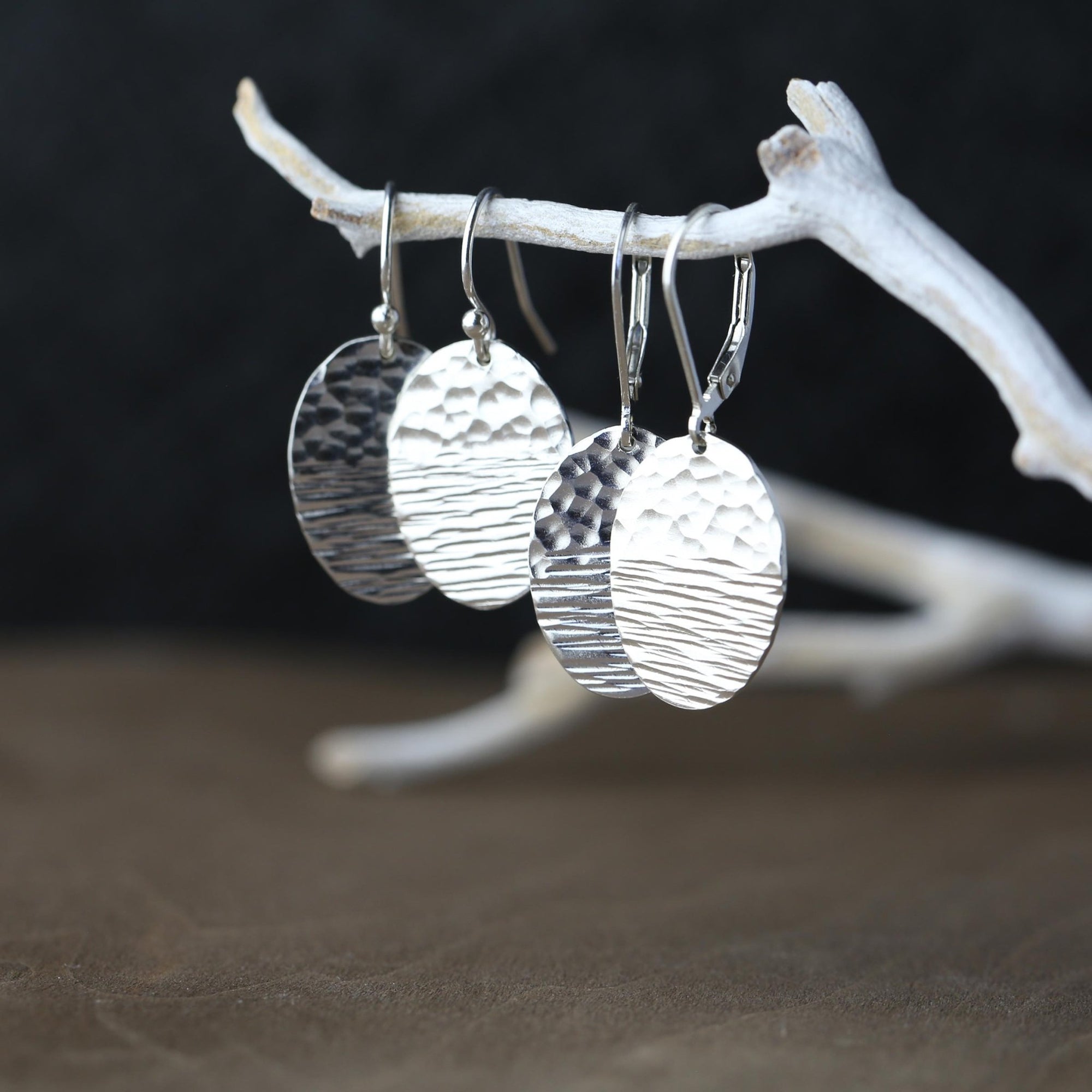Duo Textured Silver Oval Earrings jewelry handmade by Burnish