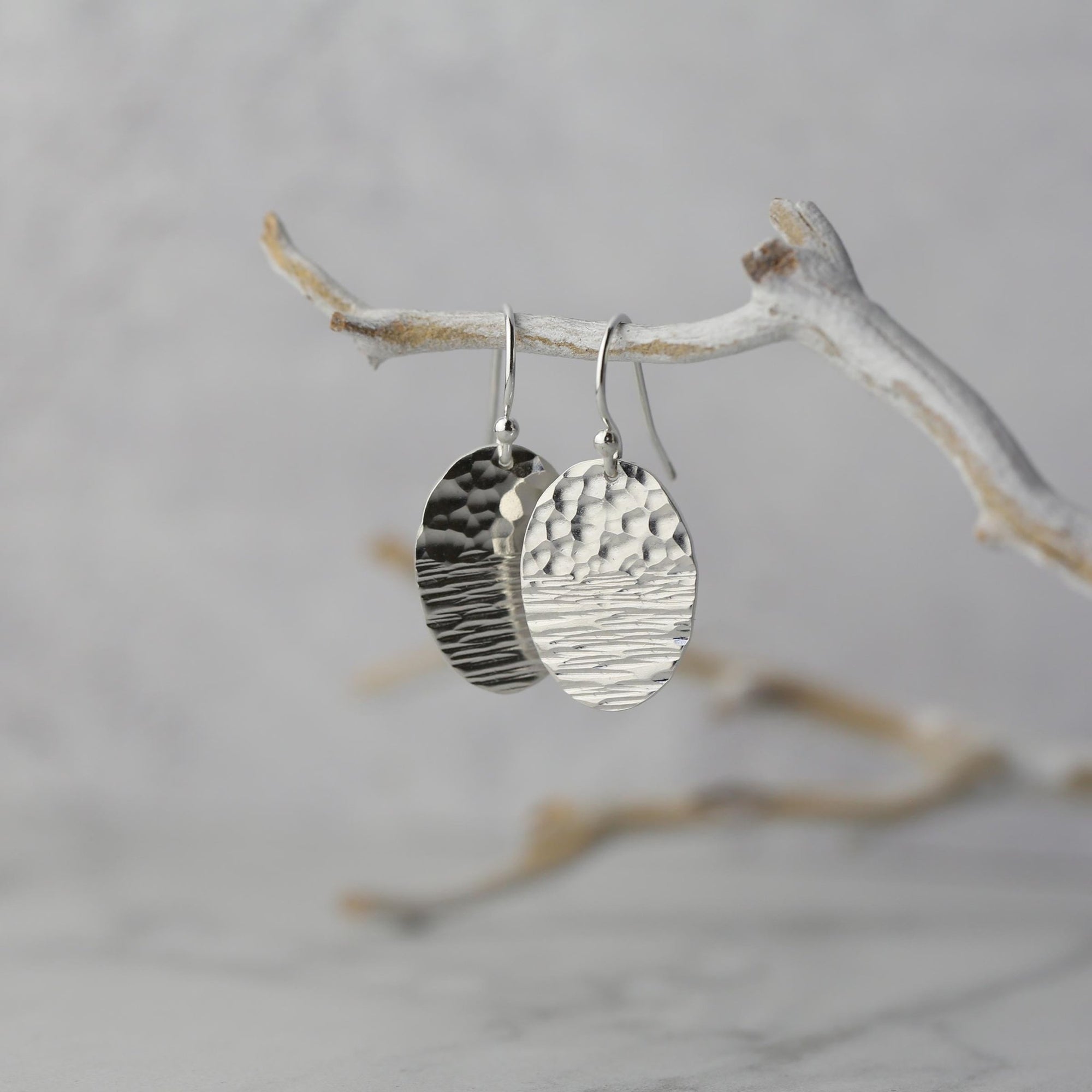 Duo Textured Silver Oval Earrings handmade by Burnish