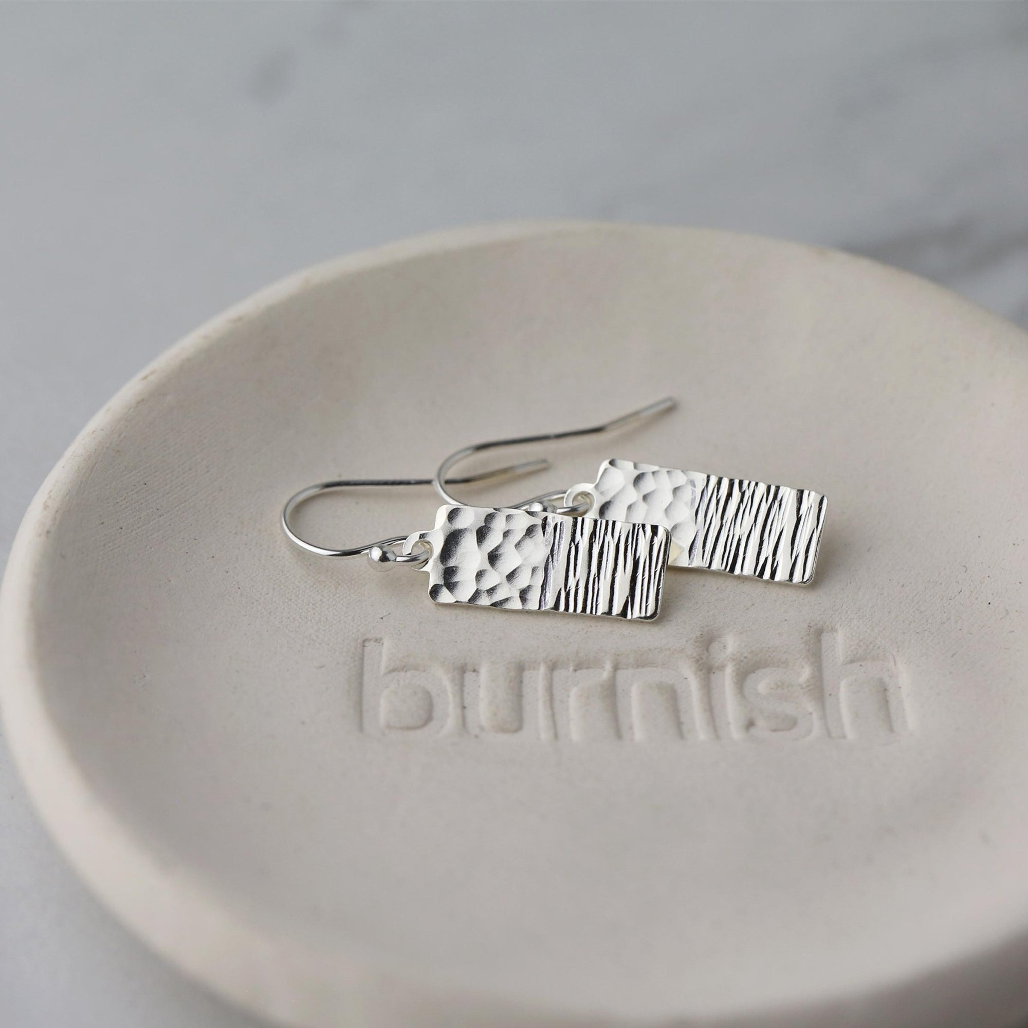 Duo Textured Silver Rectangular Earrings jewelry handmade by Burnish