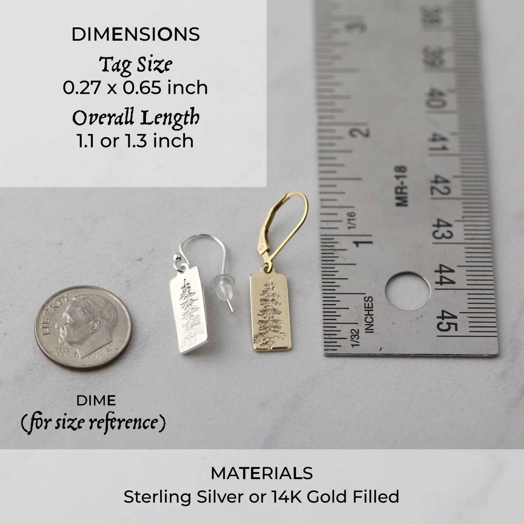 Evergreen Tree Tag Earrings jewelry handmade by Burnish