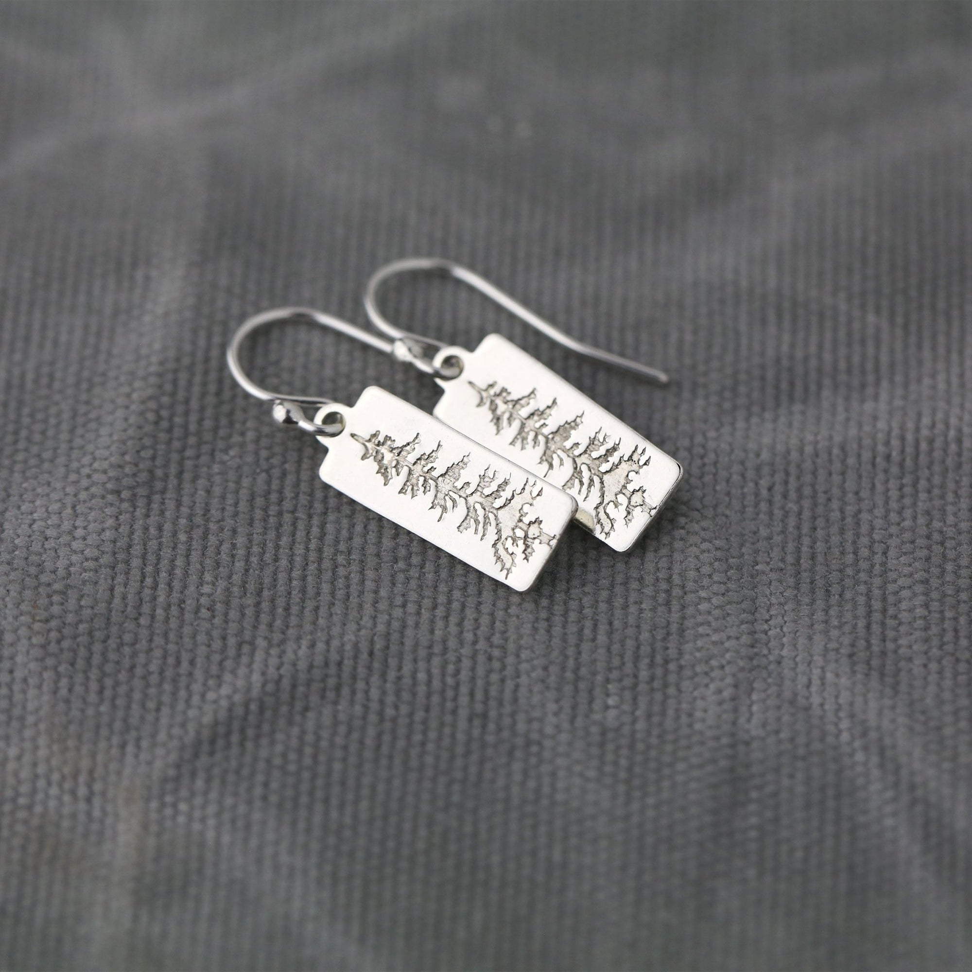 Evergreen Tree Tag Earrings handmade by Burnish