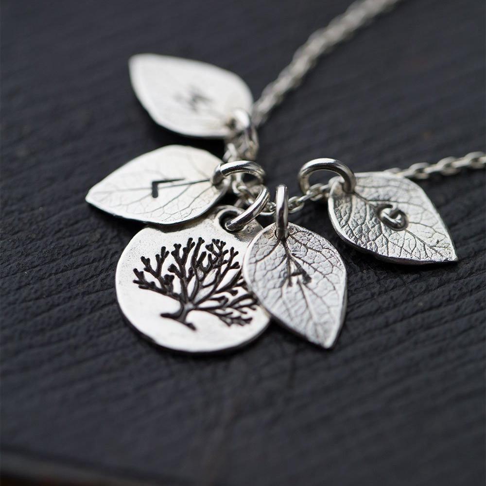 Family Tree Necklace with Initial Leaves jewelry handmade by Burnish