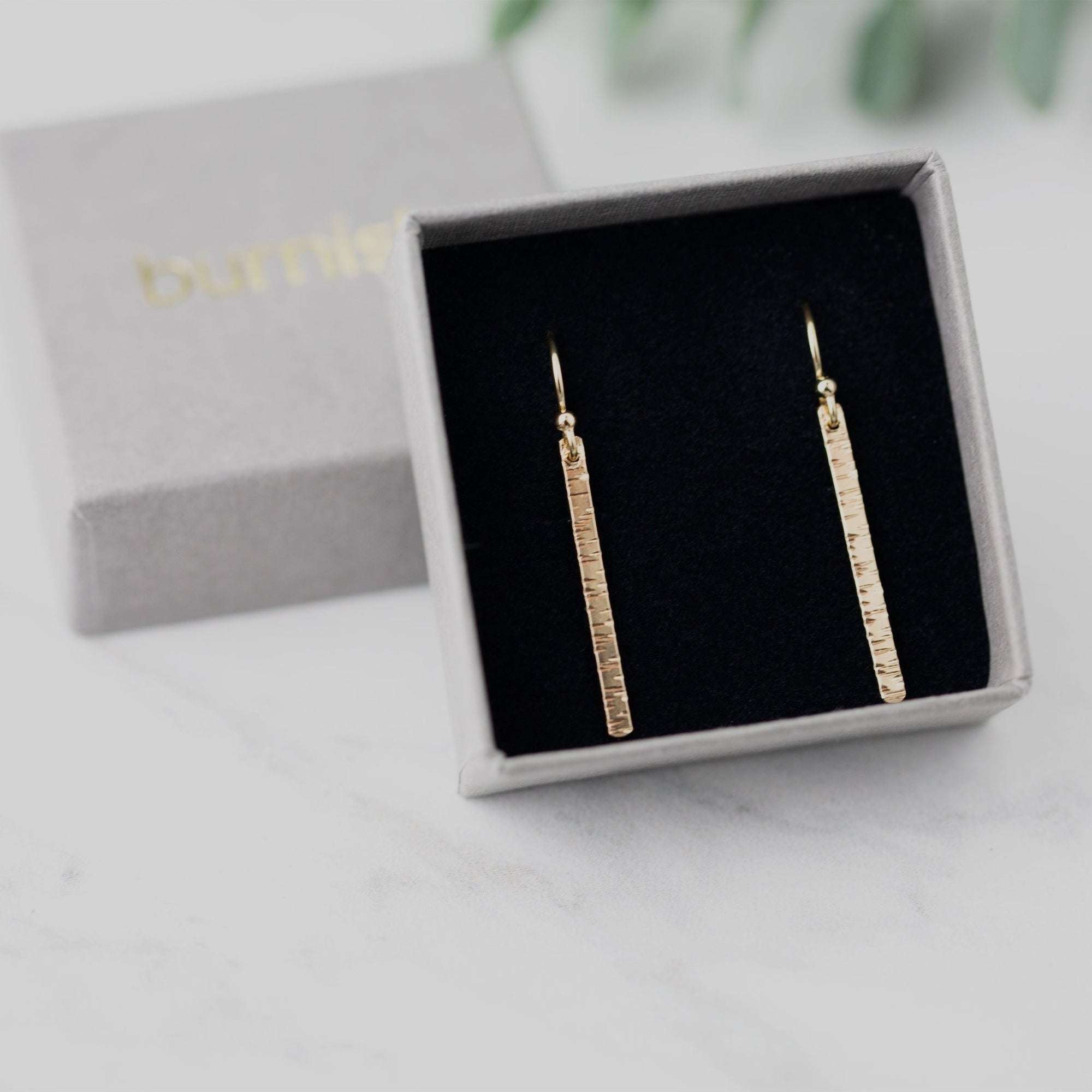 Gold Birch Bar Earrings - Handmade Jewelry by Burnish