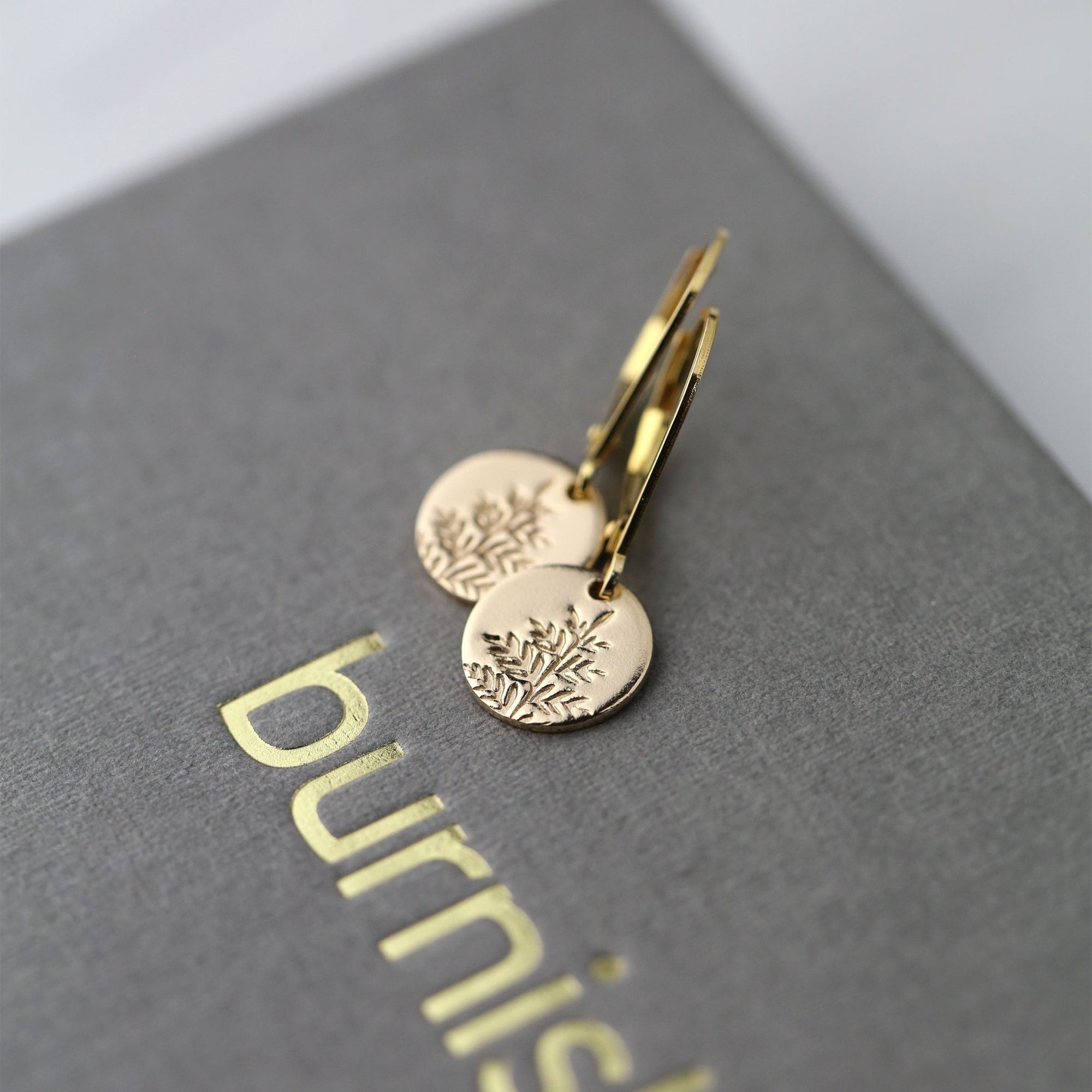 Gold Fern Tiny Disc Earrings