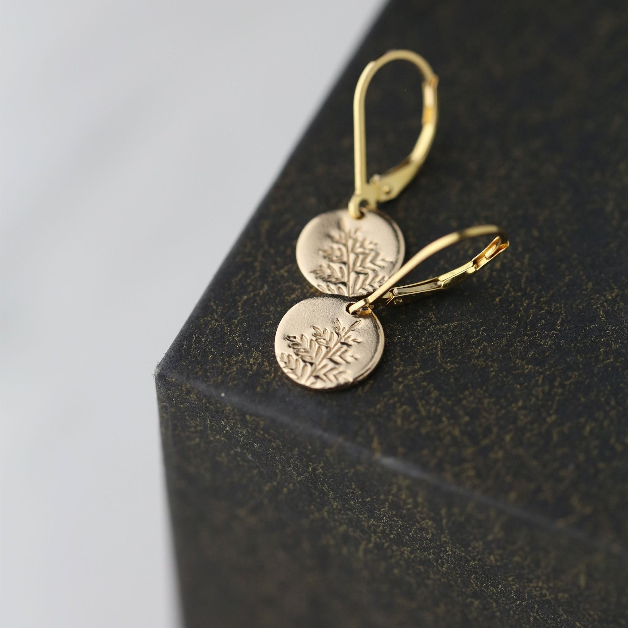 Gold Fern Tiny Disc Earrings