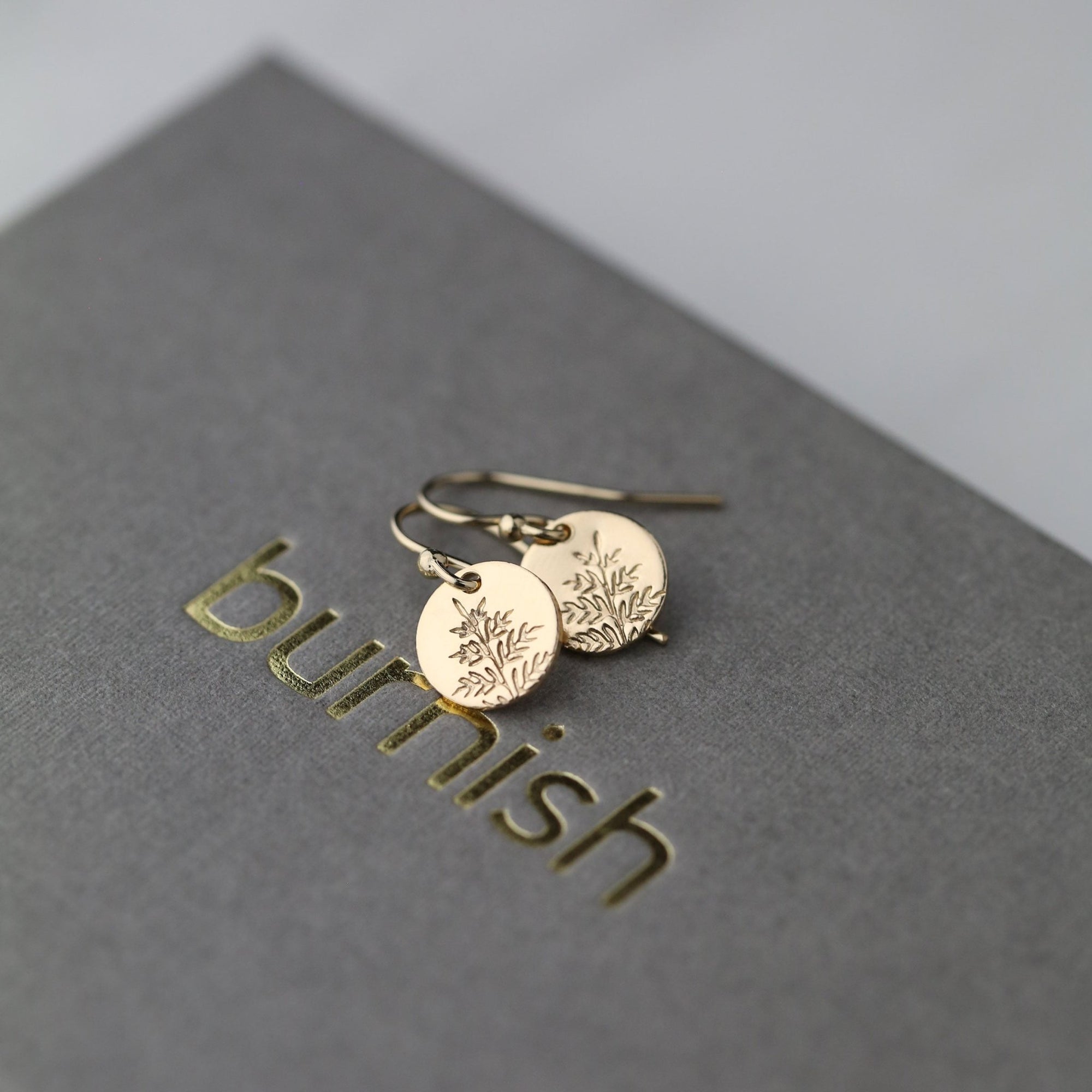 Gold Fern Tiny Disc Earrings