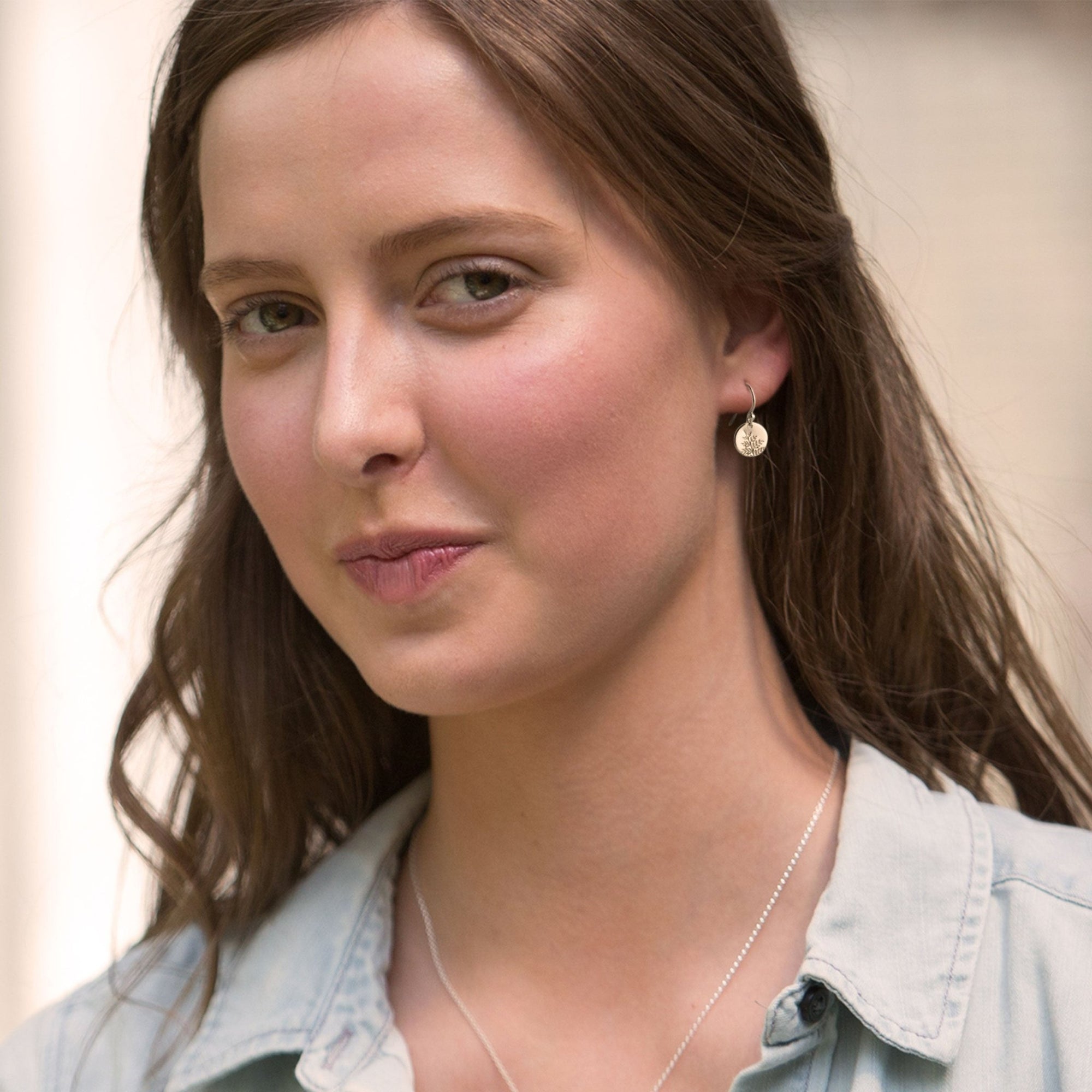 Gold Fern Tiny Disc Earrings