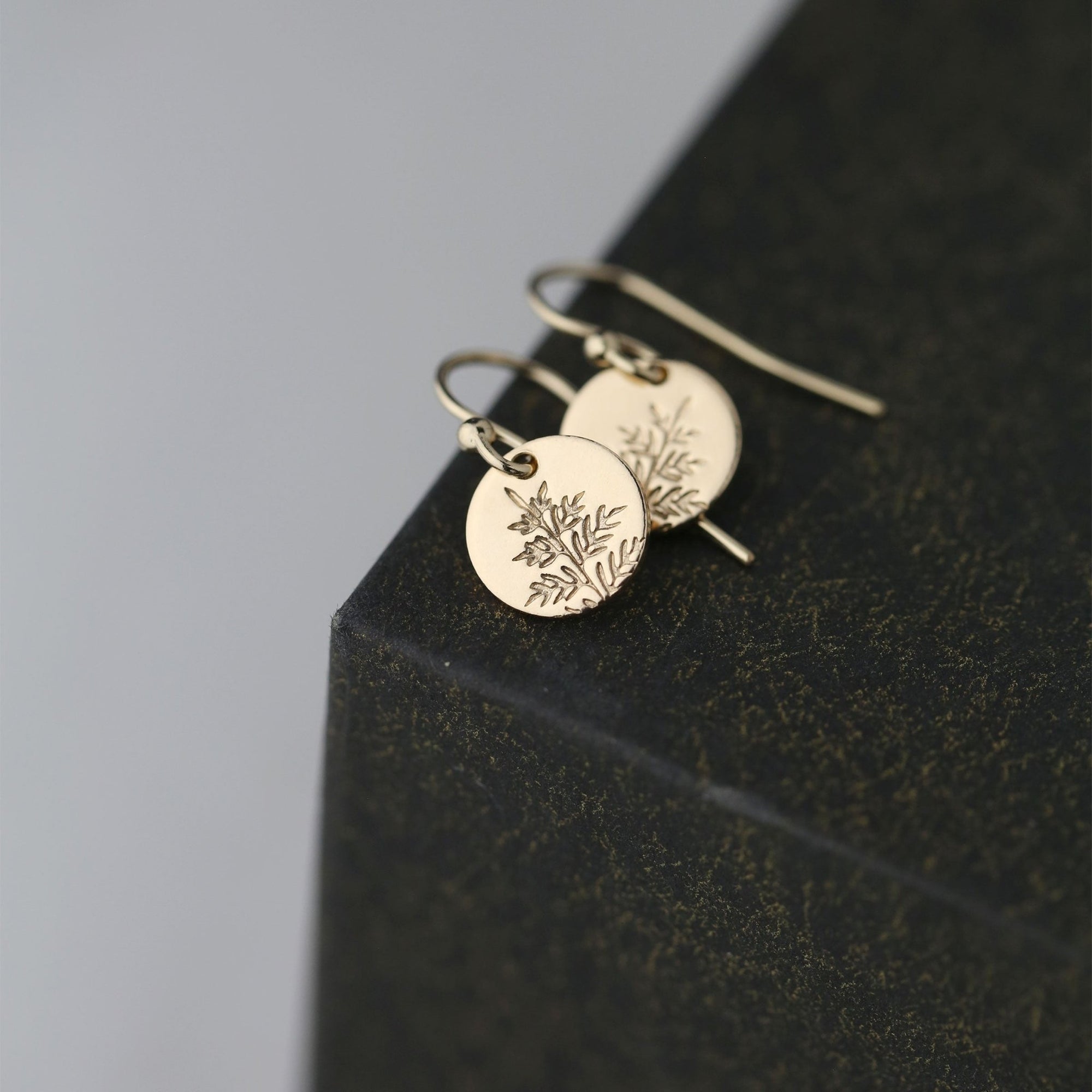 Gold Fern Tiny Disc Earrings