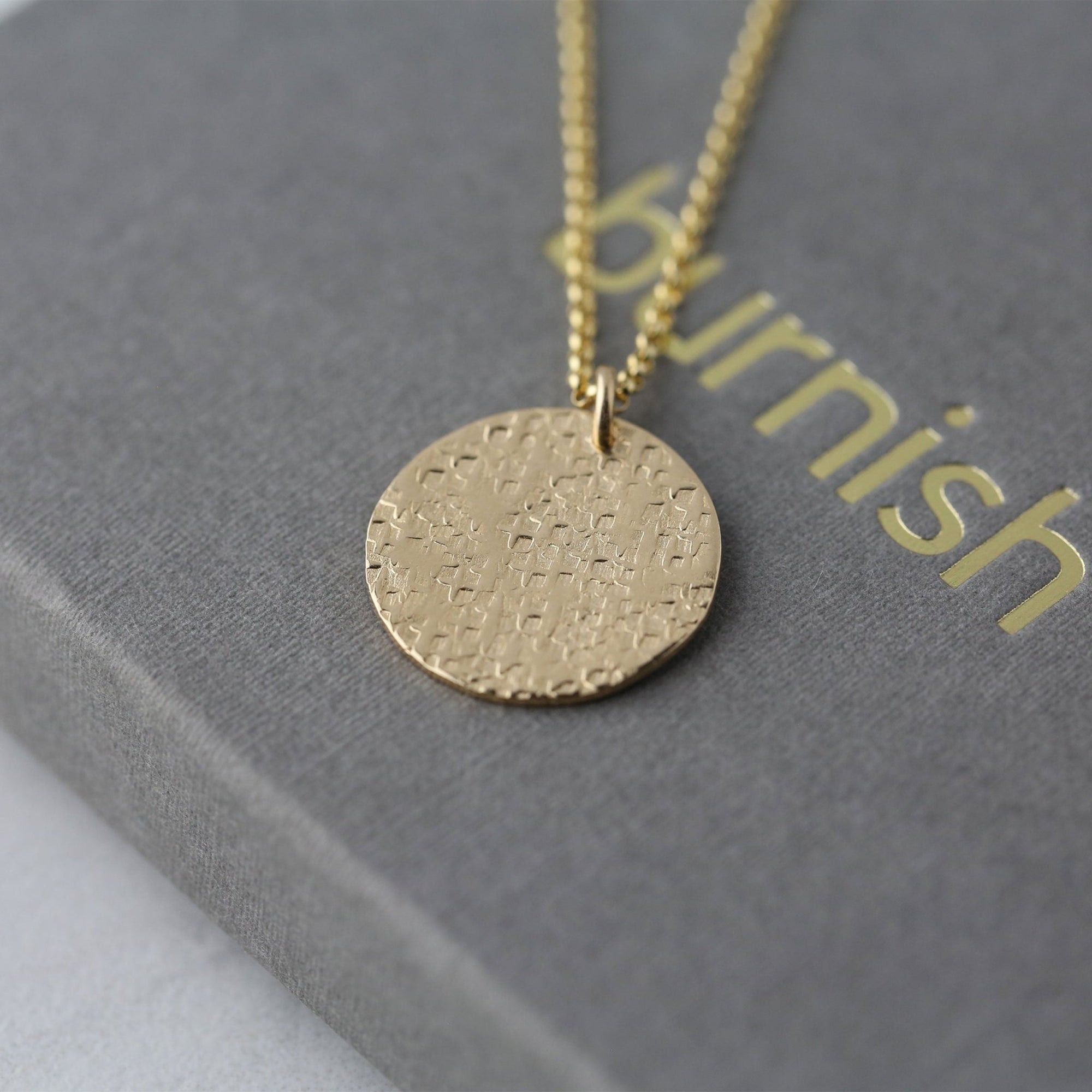 Gold Filled Raw Silk Texture Pendant Necklace jewelry handmade by Burnish