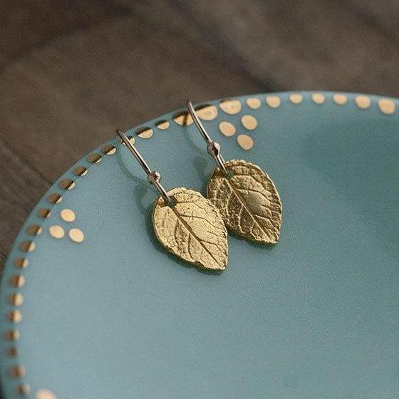 Gold Leaf Earrings jewelry handmade by Burnish