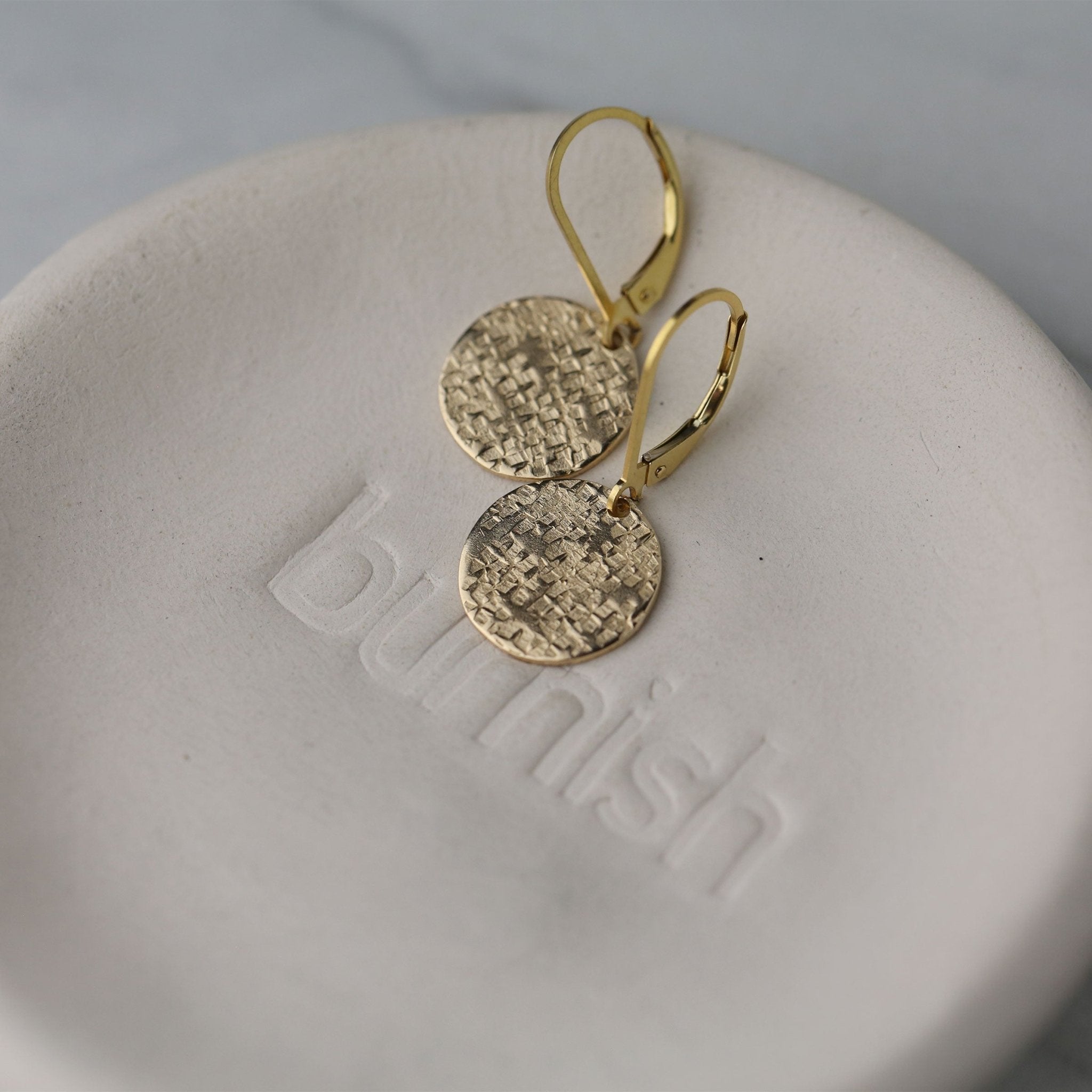 Gold Raw Silk Texture Lever-back Earrings