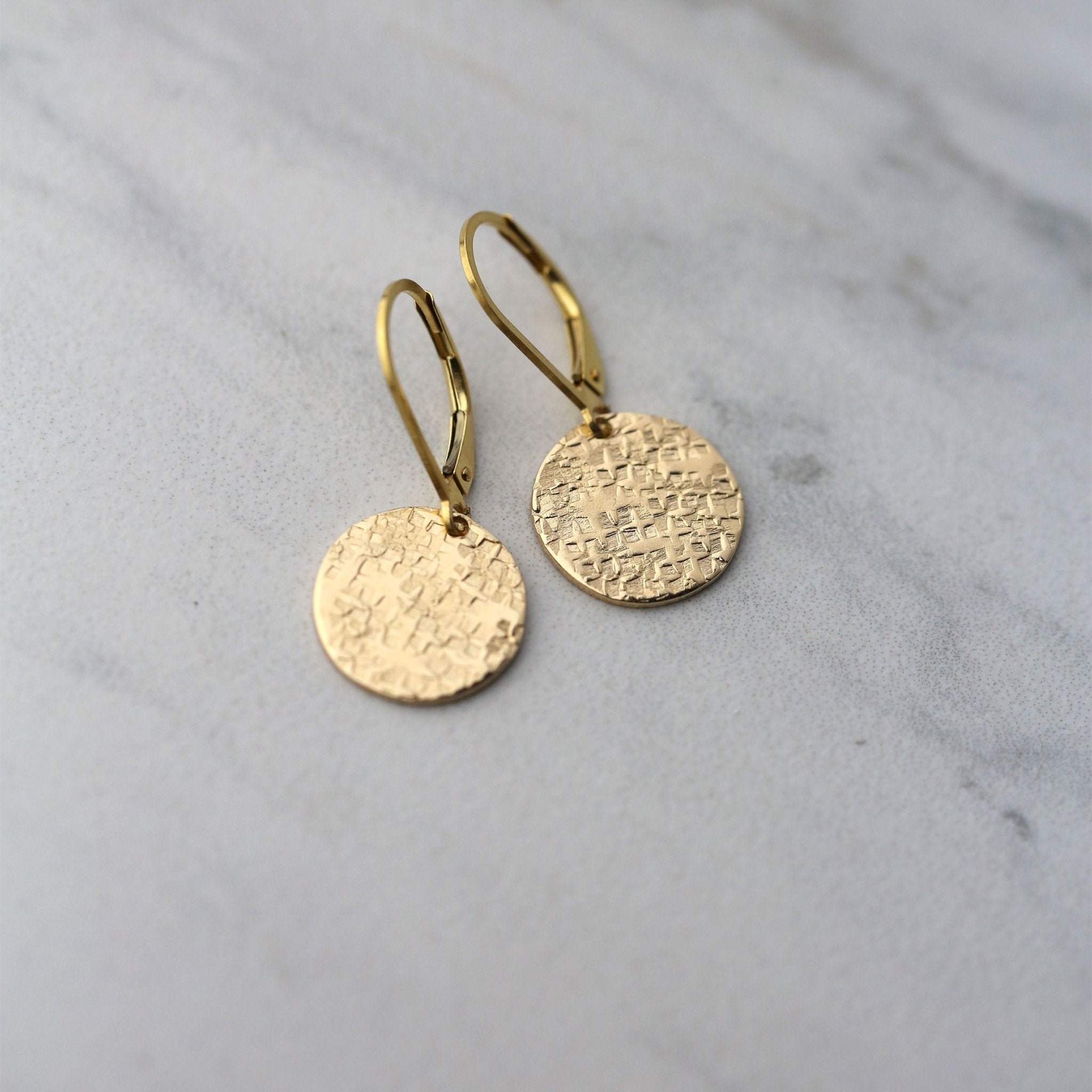 Gold Raw Silk Texture Lever-back Earrings