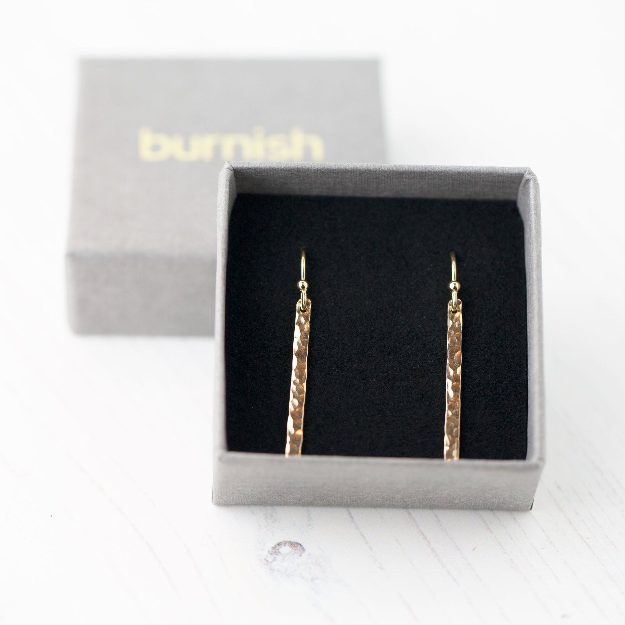 Gold Slim Bar Earrings jewelry handmade by Burnish