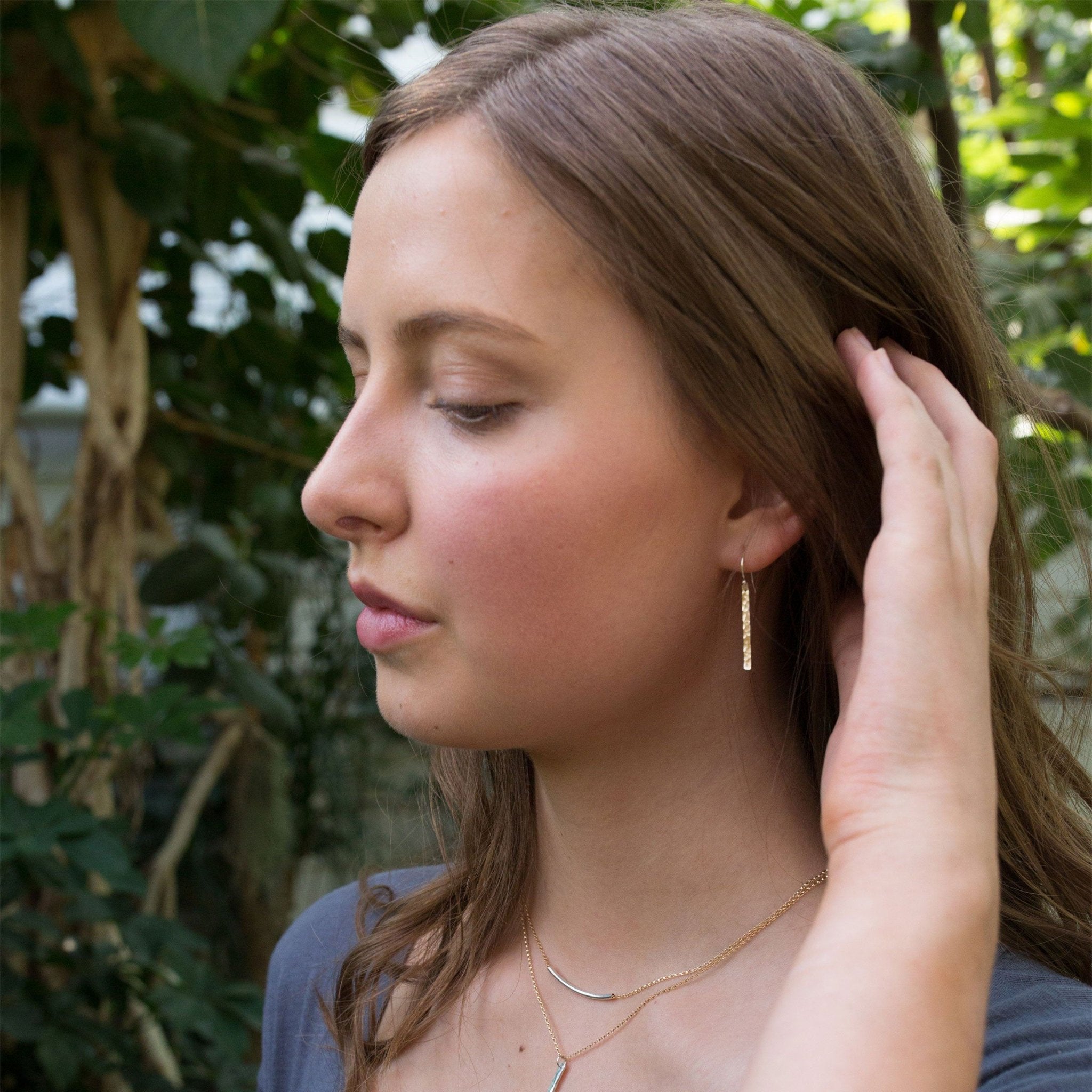 Gold Slim Bar Earrings - Handmade Jewelry by Burnish