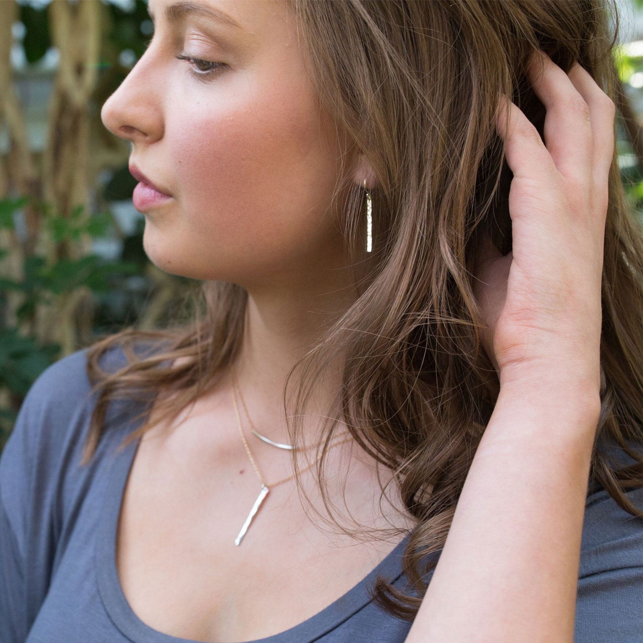 Gold Slim Bar Earrings - Handmade Jewelry by Burnish