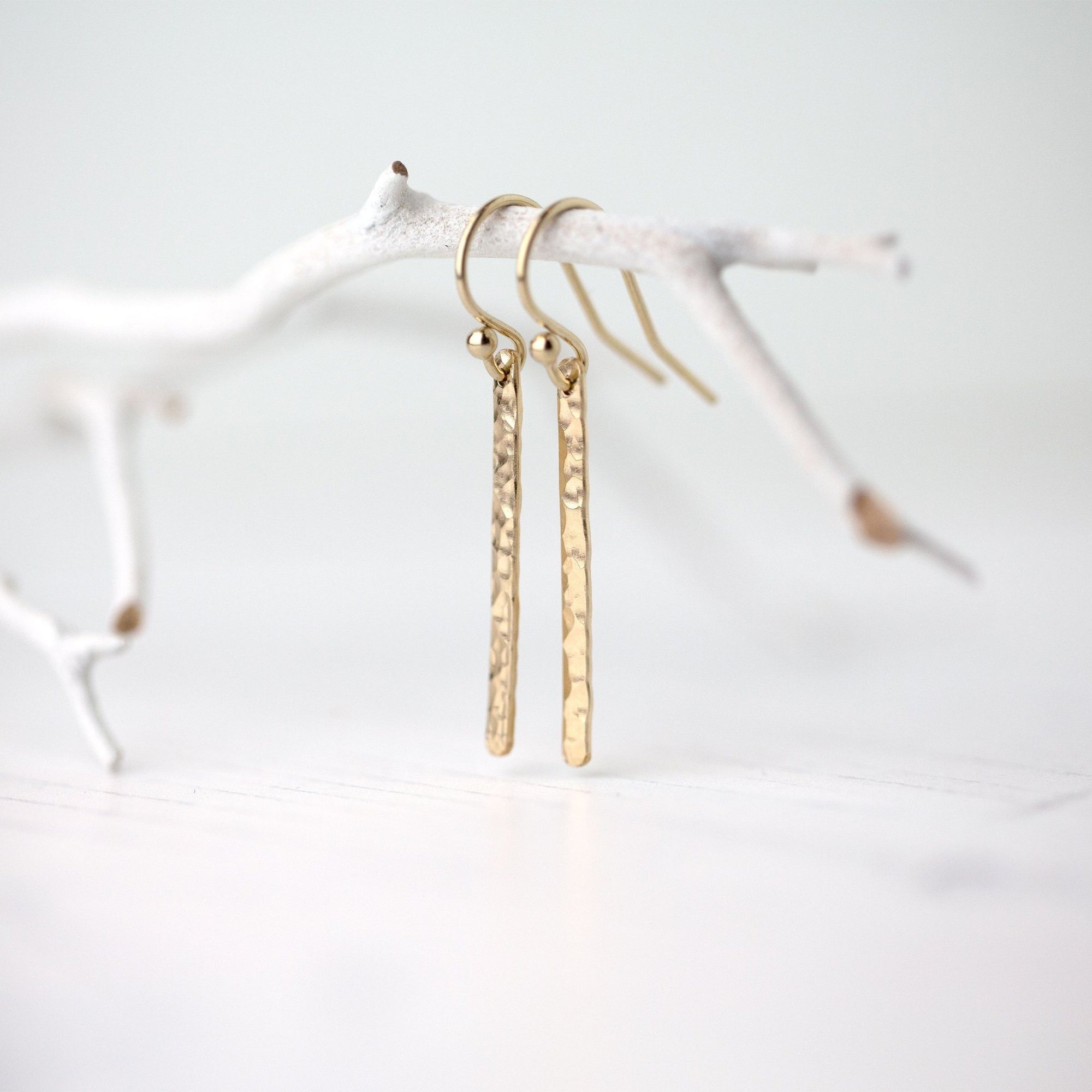 Gold Slim Bar Earrings jewelry handmade by Burnish