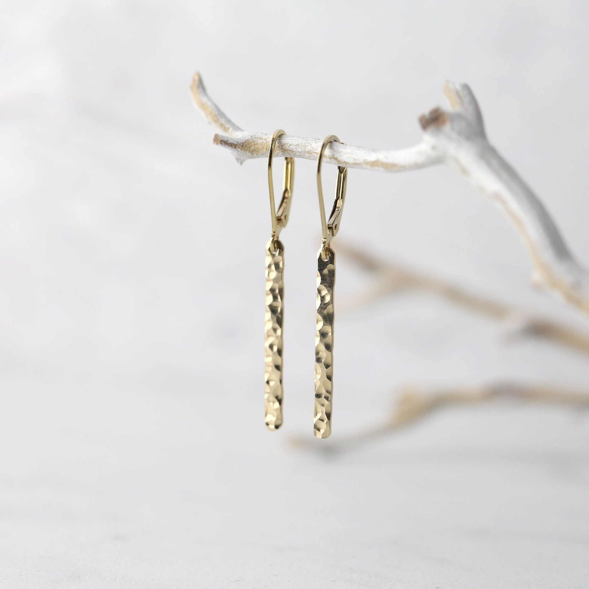 Gold Slim Bar Earrings jewelry handmade by Burnish