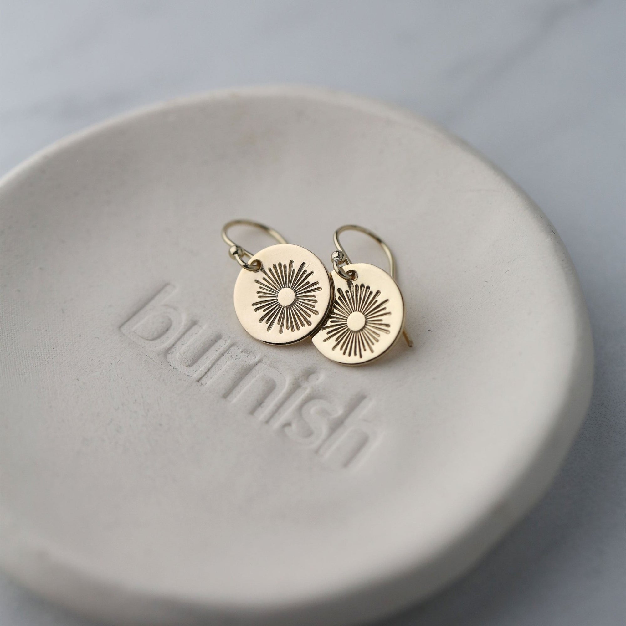Gold Stamped Sunburst Earrings jewelry handmade by Burnish