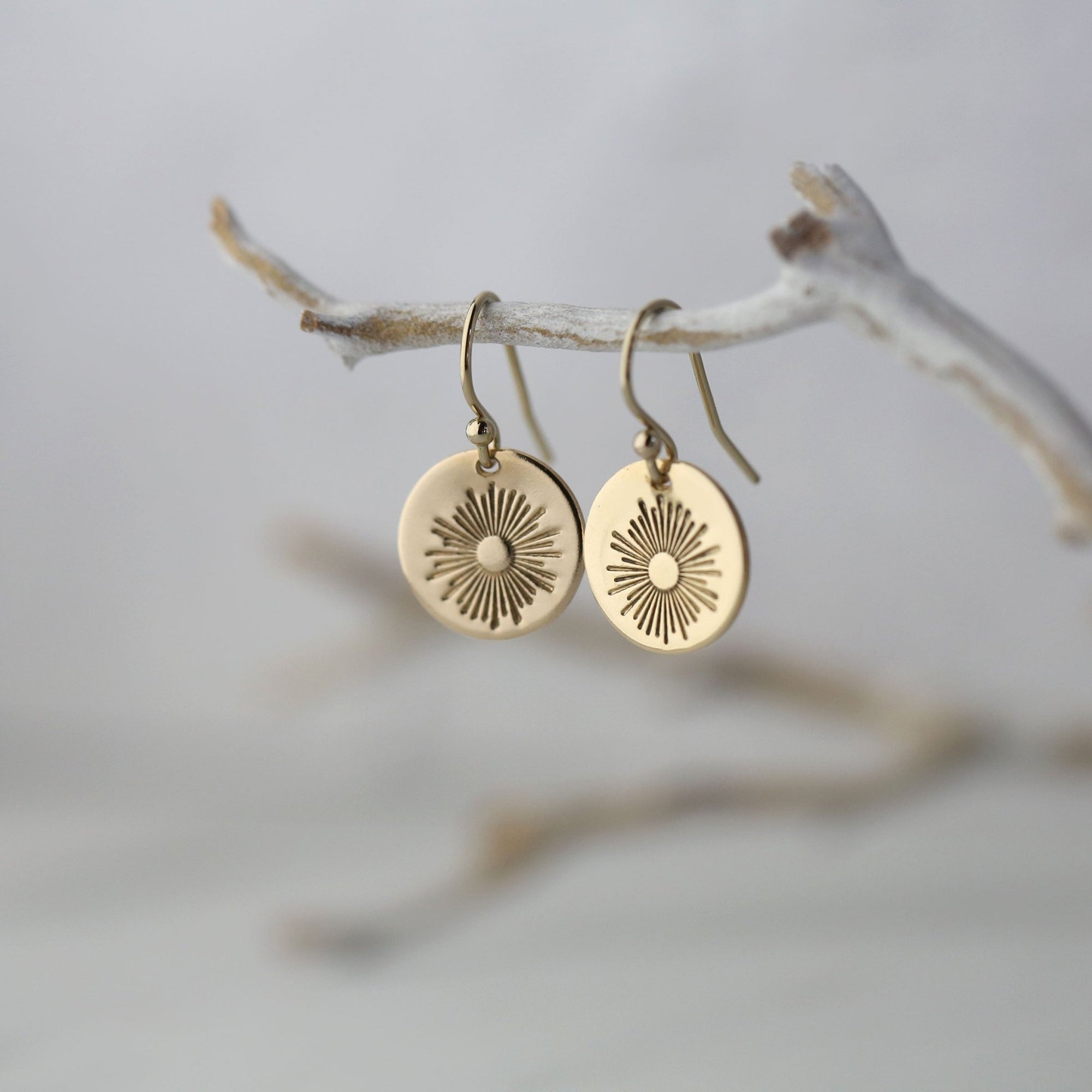 Gold Stamped Sunburst Earrings jewelry handmade by Burnish