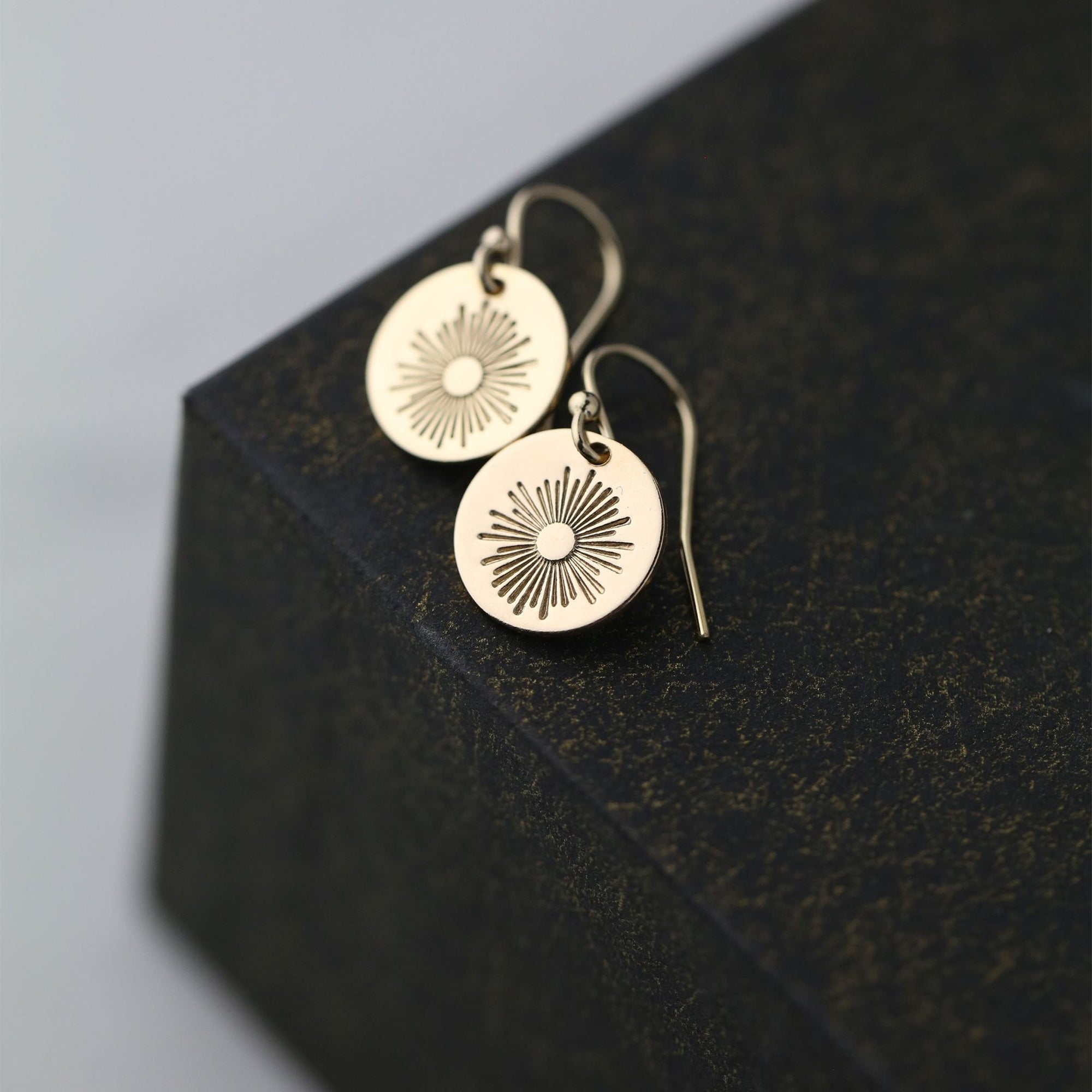 Gold Stamped Sunburst Earrings jewelry handmade by Burnish