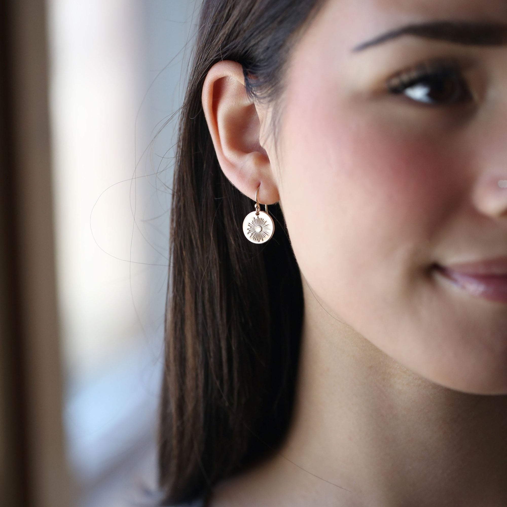 Gold Stamped Sunburst Earrings jewelry handmade by Burnish