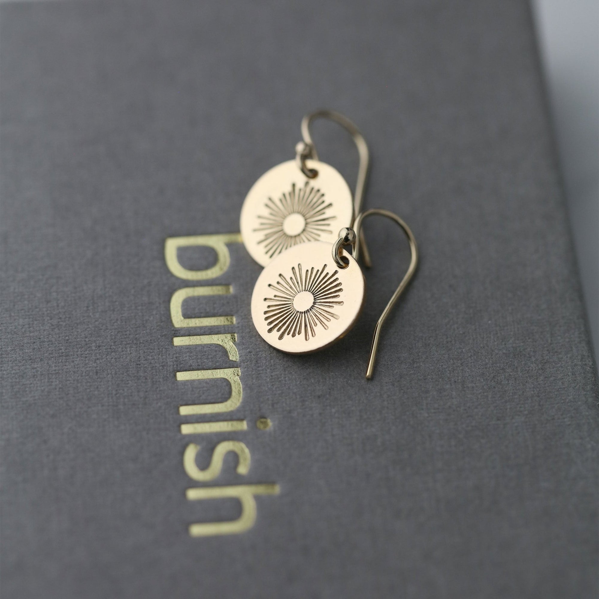 Gold Stamped Sunburst Earrings jewelry handmade by Burnish