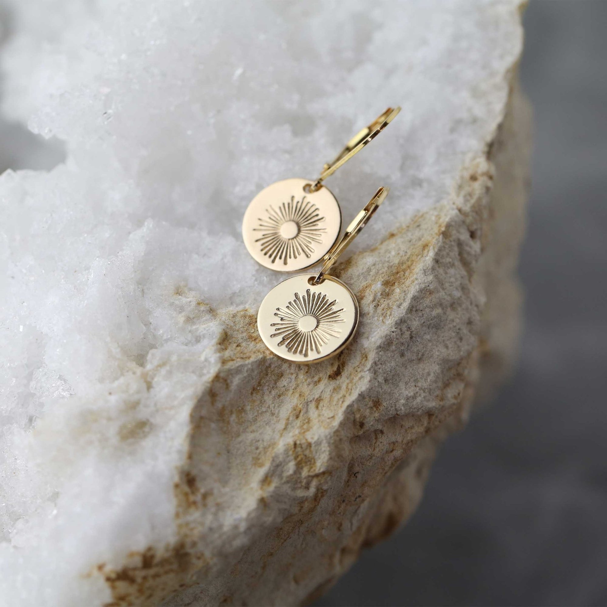 Gold Stamped Sunburst Lever-back Earrings