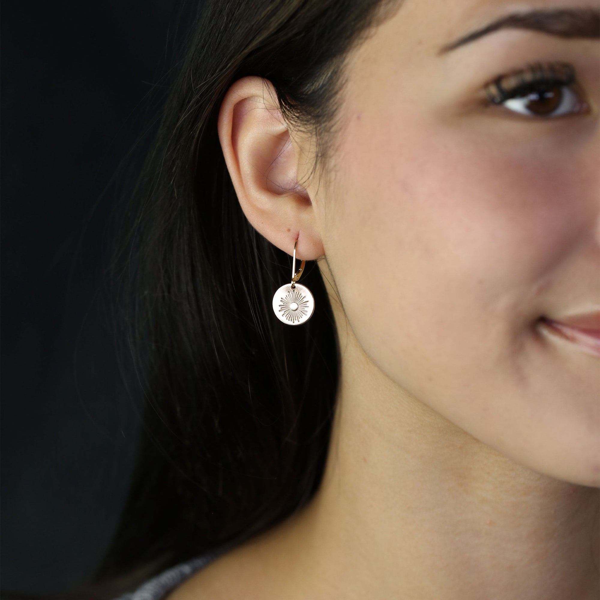 Gold Stamped Sunburst Lever-back Earrings