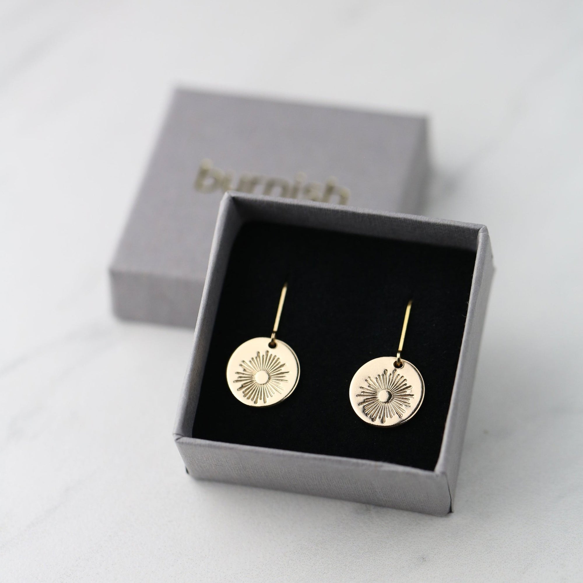 Gold Stamped Sunburst Lever - back Earrings jewelry handmade by Burnish