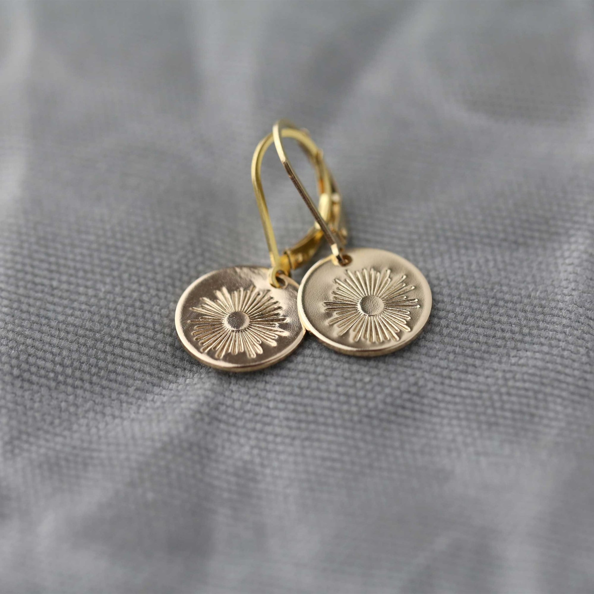 Gold Stamped Sunburst Lever-back Earrings