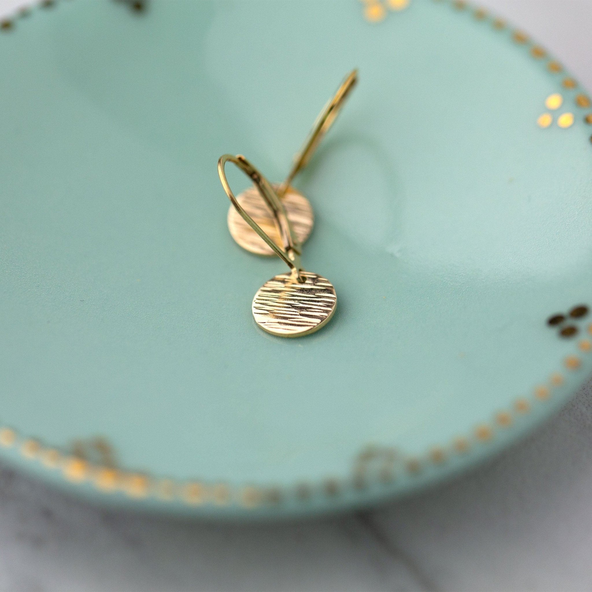 Gold Textured Disc Lever-back Earrings - Handmade Jewelry by Burnish