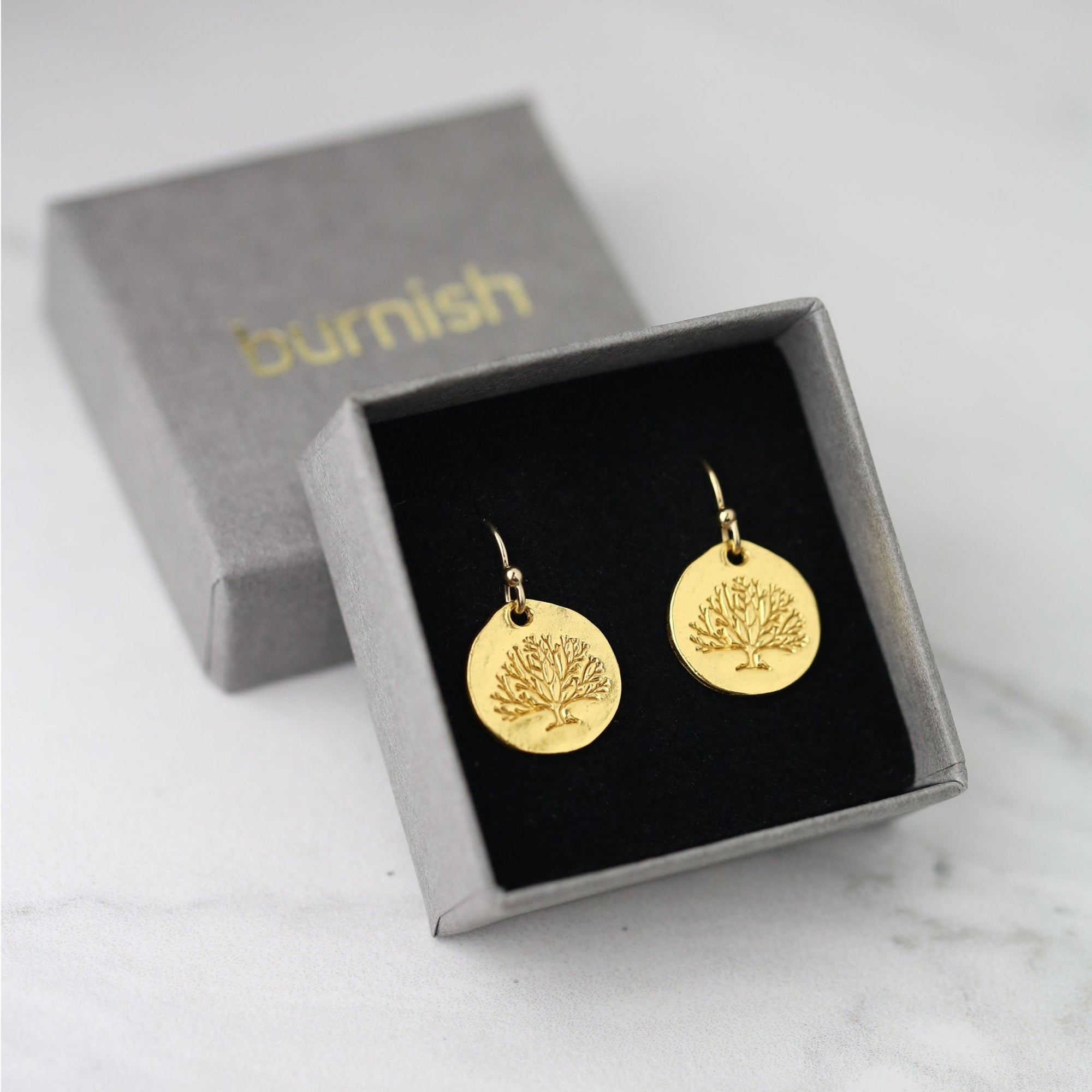 Gold Tree of Life Earrings jewelry handmade by Burnish