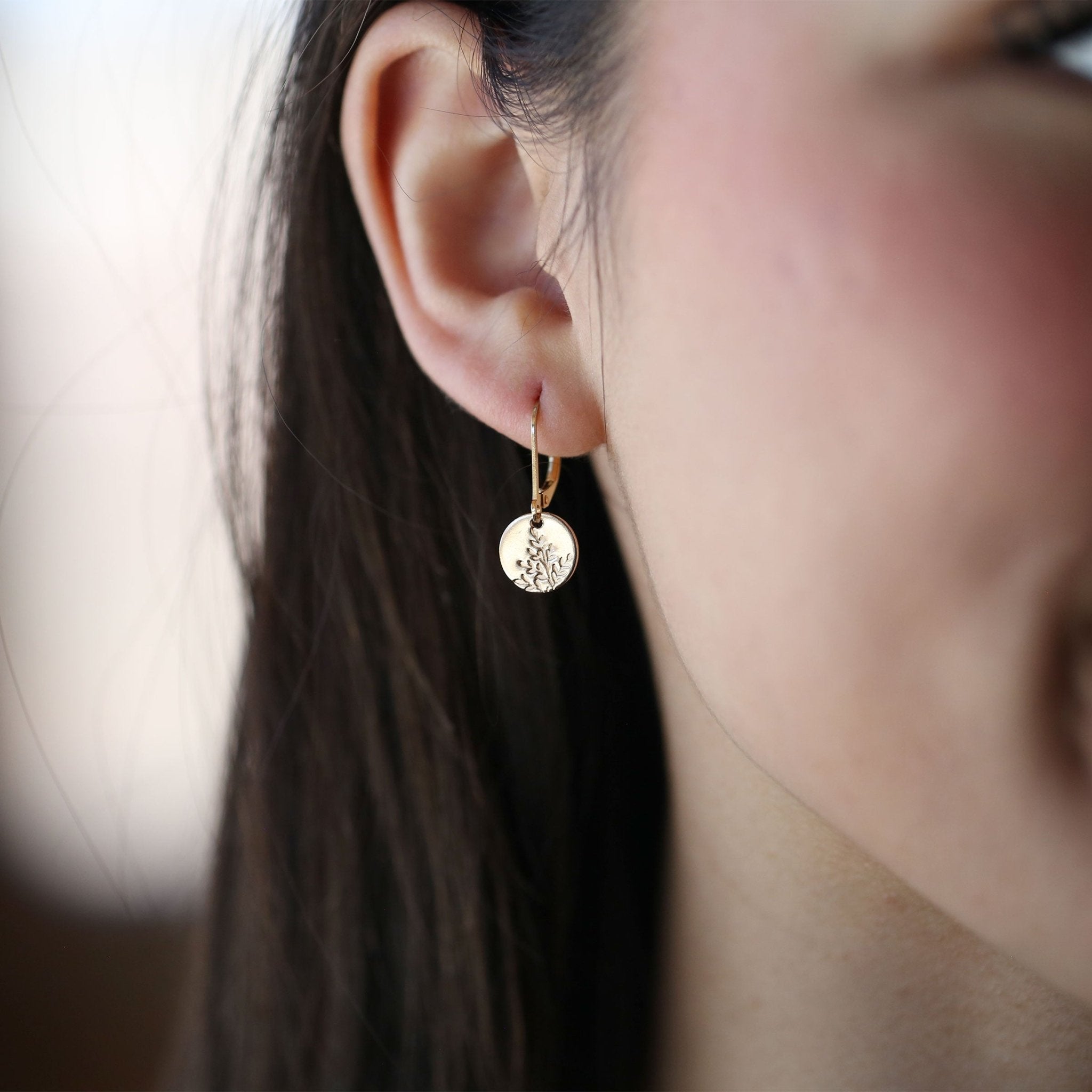 Gold Wildflower Tiny Disc Lever-back Earrings
