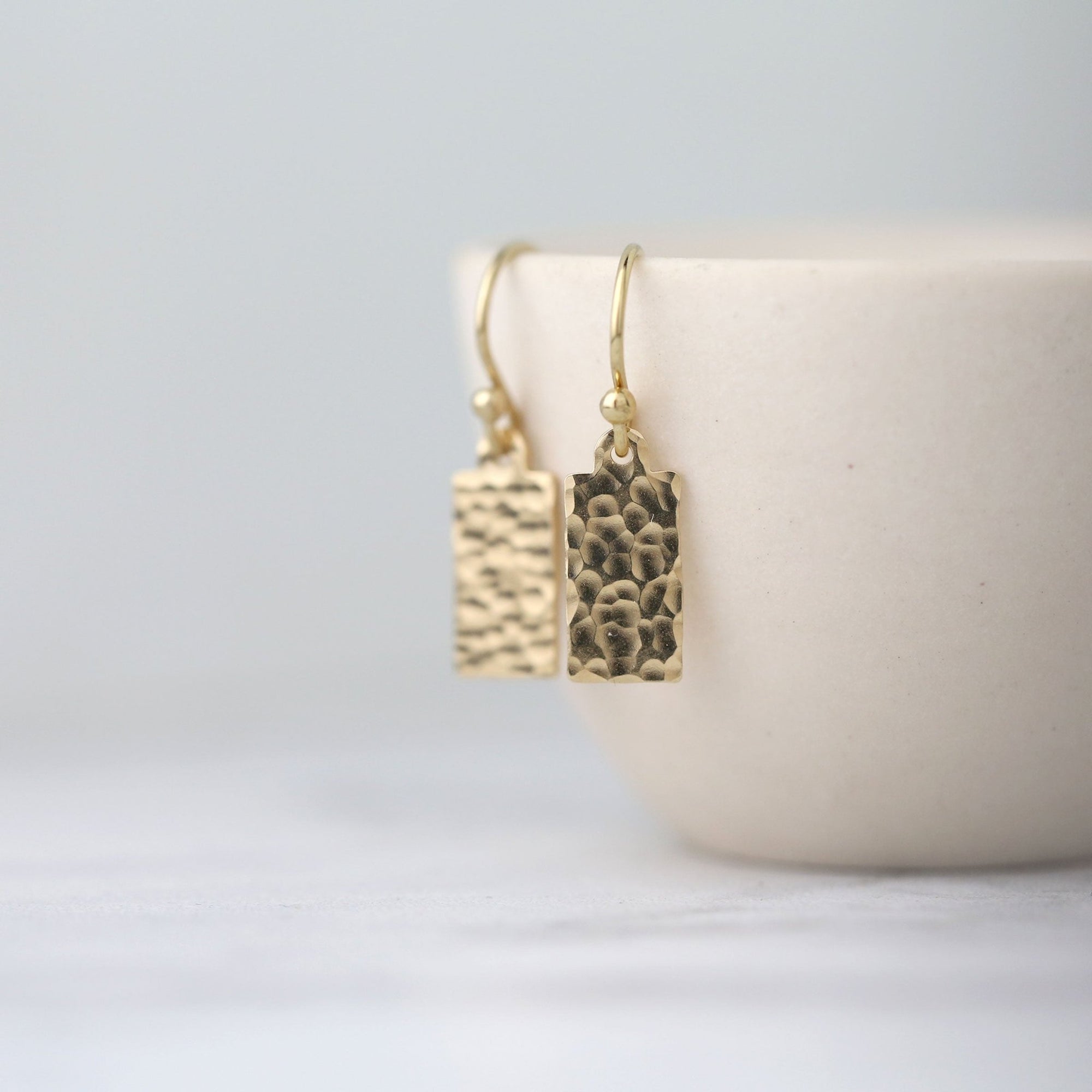 Hammered Gold Mini Tag Earrings jewelry handmade by Burnish