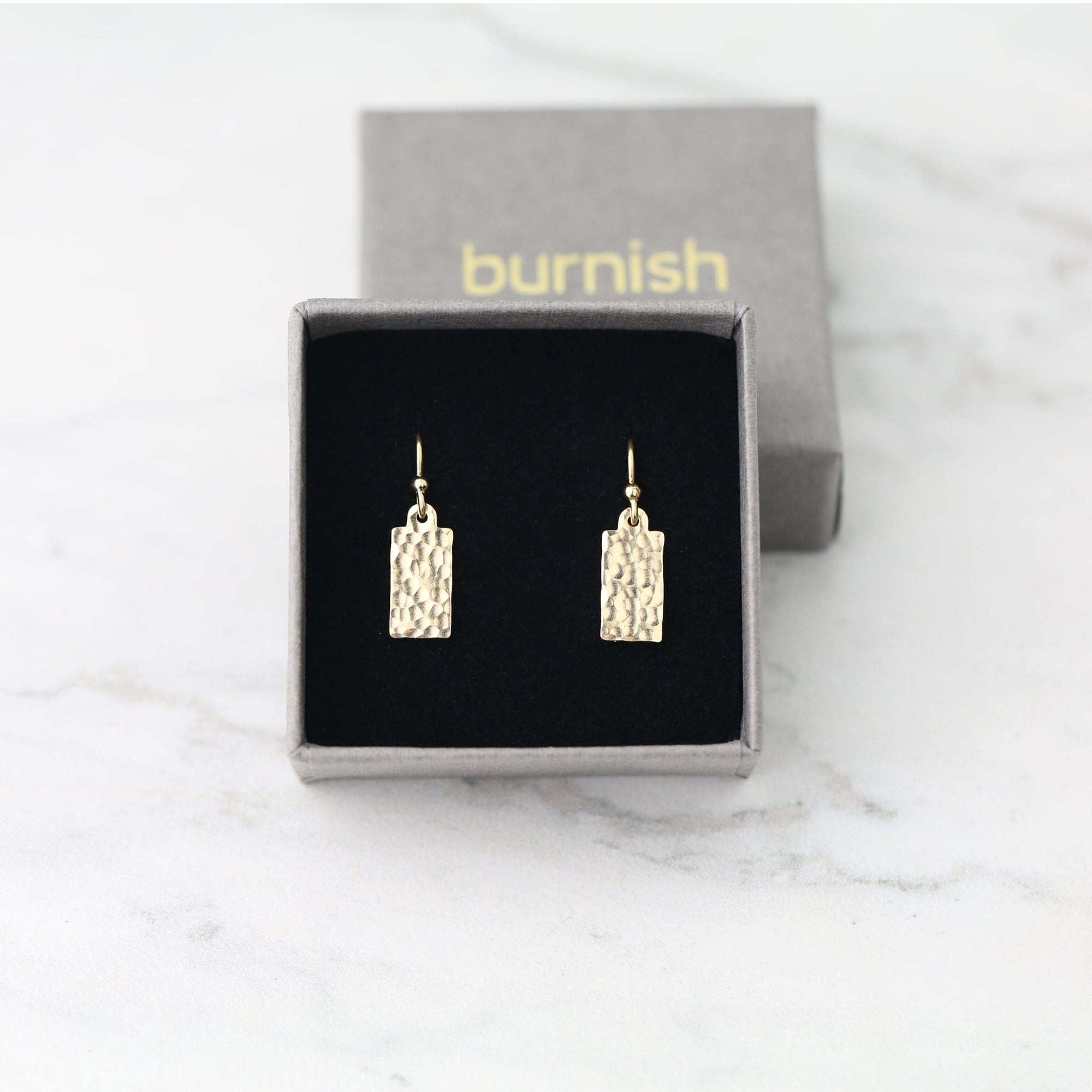 Hammered Gold Mini Tag Earrings jewelry handmade by Burnish