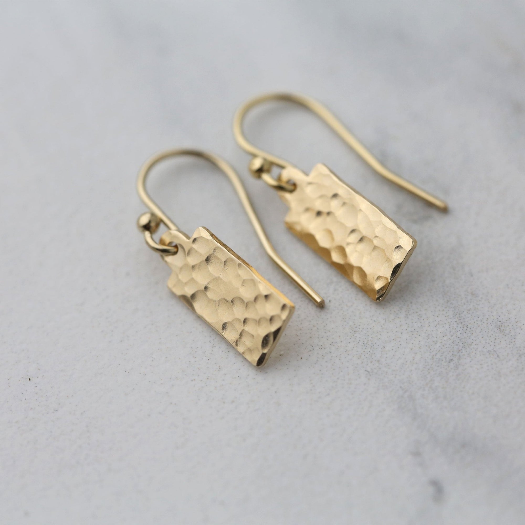 Hammered Gold Mini Tag Earrings jewelry handmade by Burnish